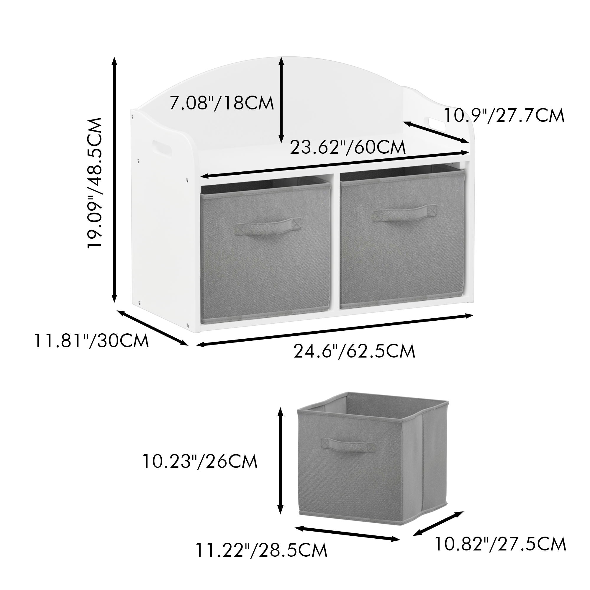 Toy Box Bench With Collapsible Drawers, Storage Cabinet Organizer - White