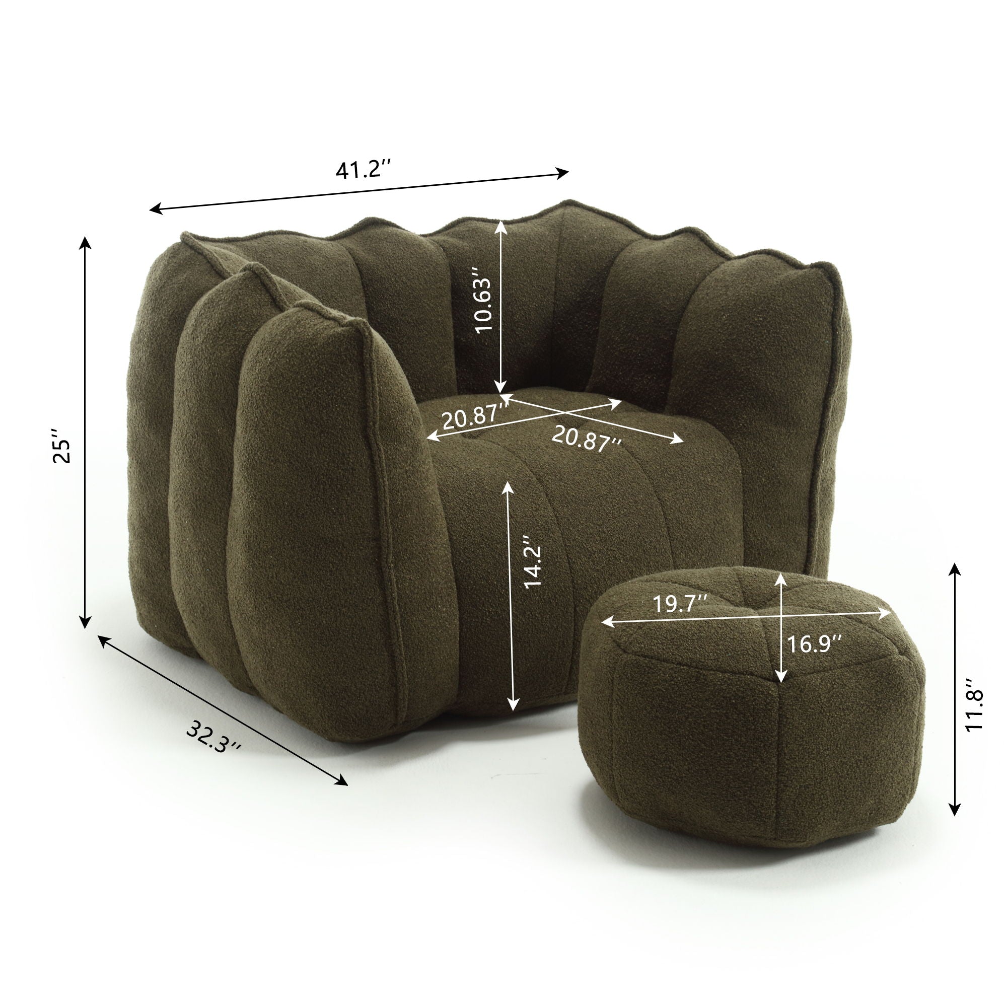 Soft Chenille Bean Bag Chair With High Resilient Foam