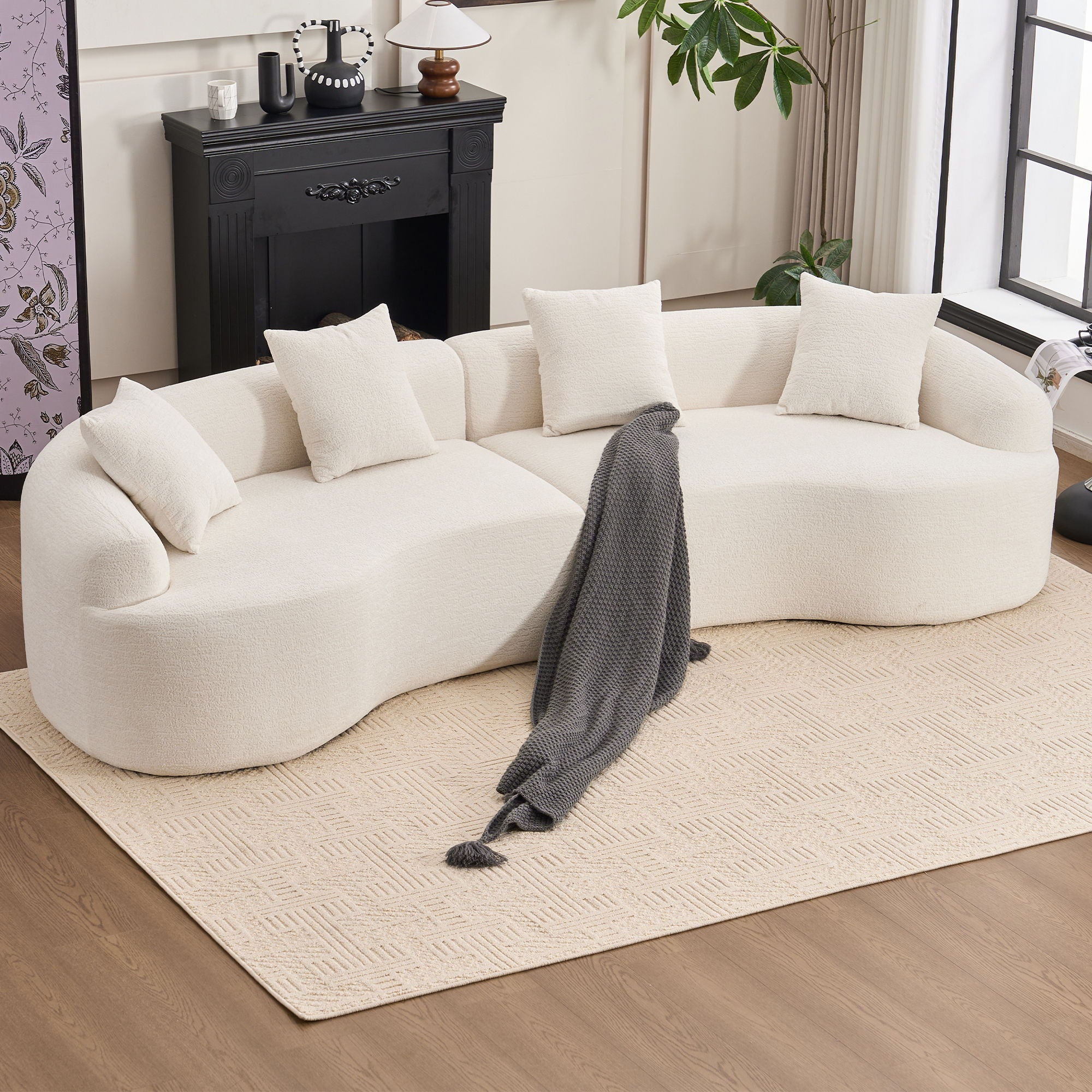 4 Seater Sofa With Fabric, 30D, 60 Hardness Full Sponge, 4 Pillow For Living Room, Home Furniture Sleeper Sectional Sofa For Apartment