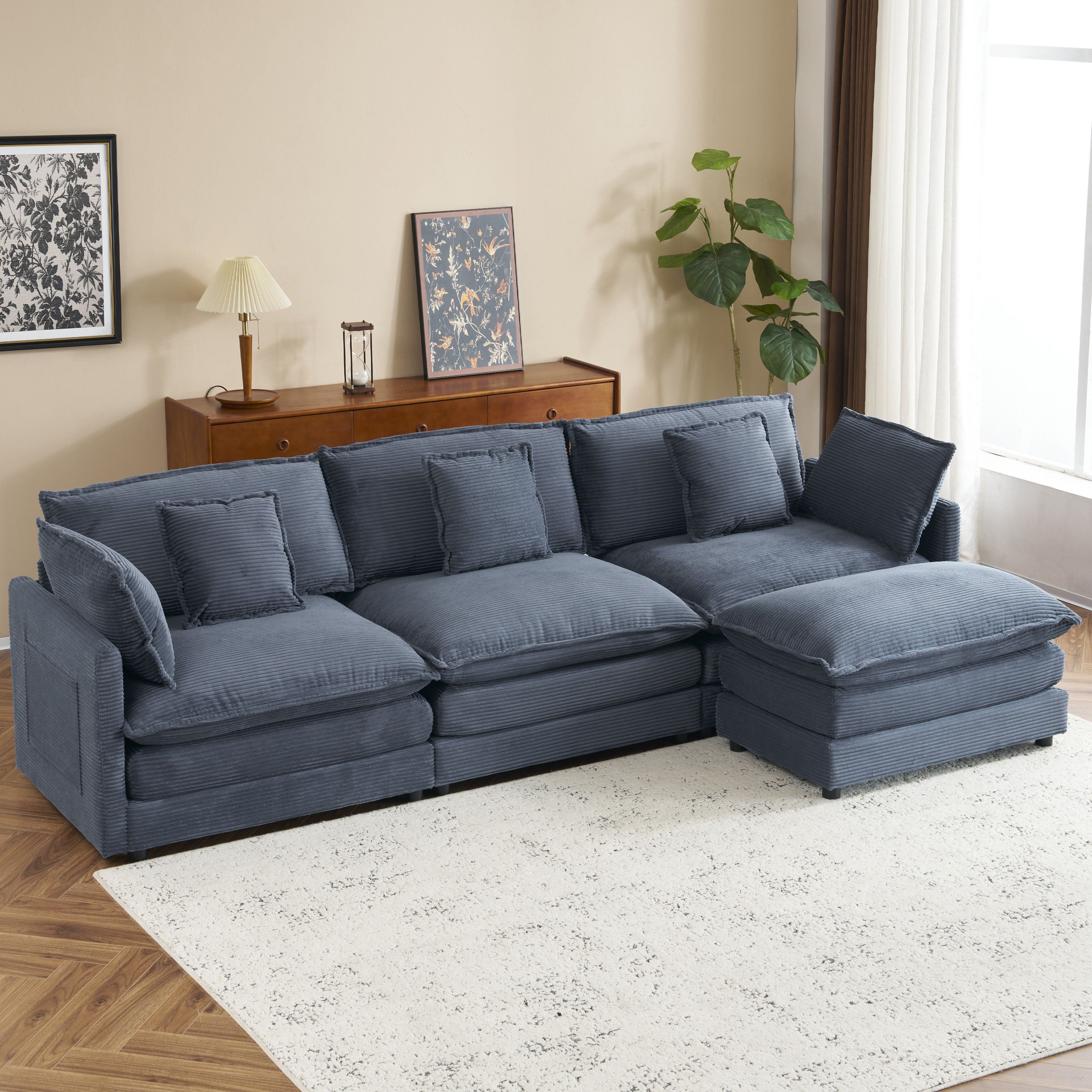 Modern Modular Sectional Sofa With Side Storage Pockets For Living Room