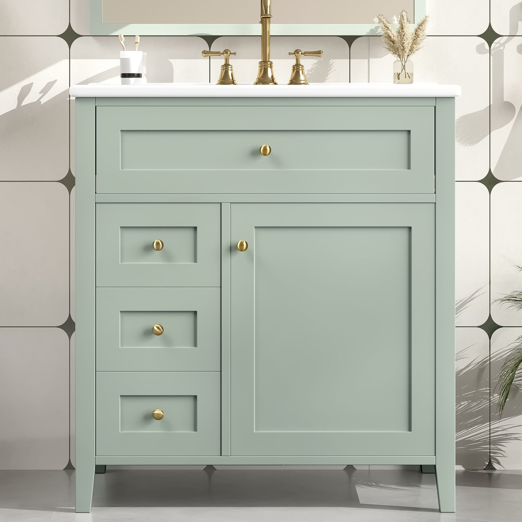 Modern Bathroom Vanity With Sink, 3 Drawers And Adjustable Shelf