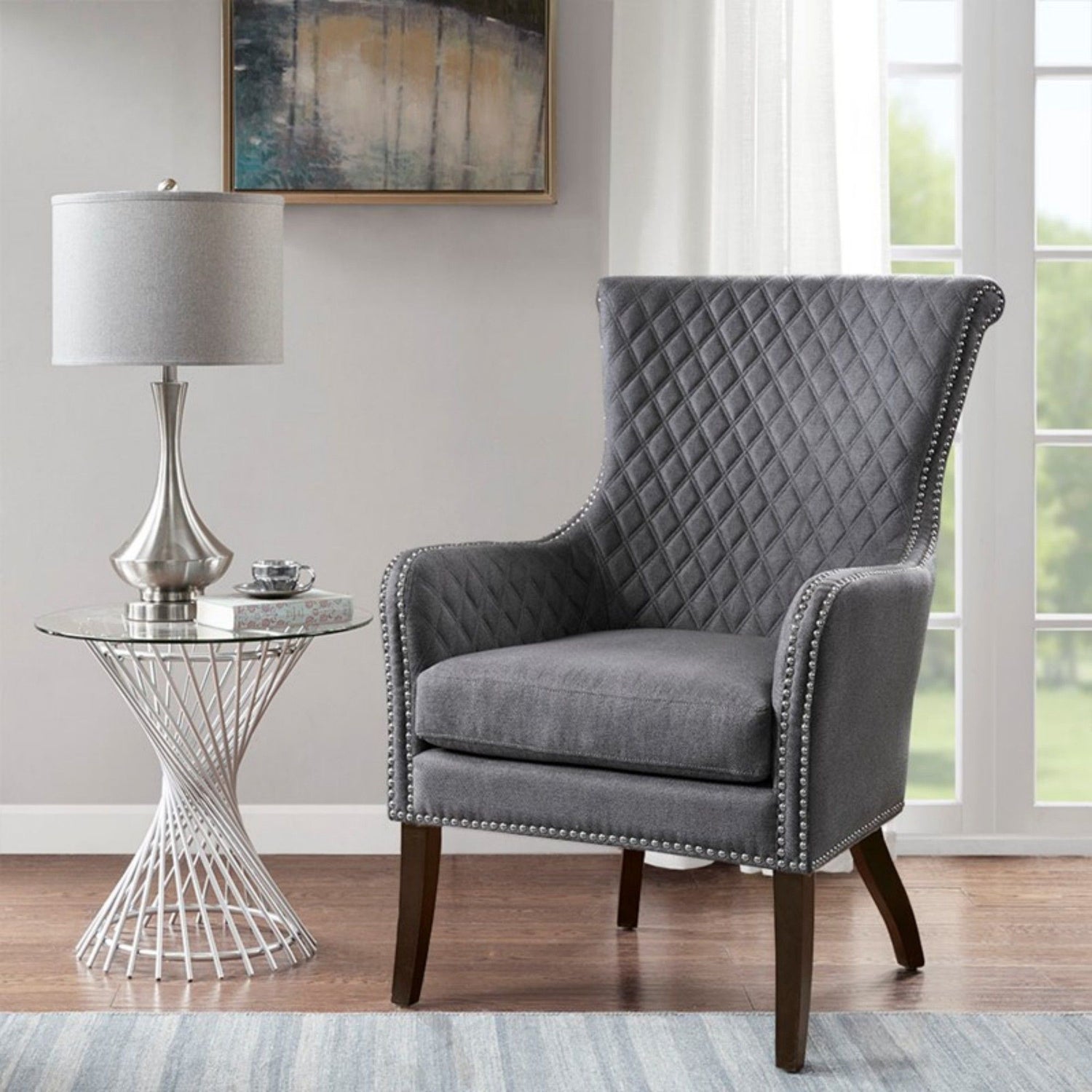 Heston - Accent Chair With Quilted Back And Nailheads - Gray