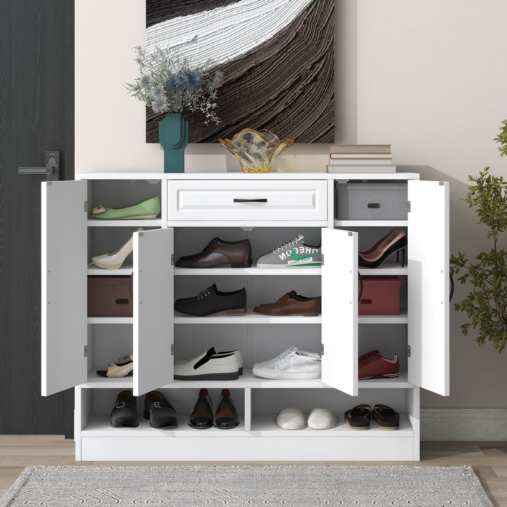 Sleek And Modern Shoe Cabinet With Adjustable Shelves, Space Saving Design