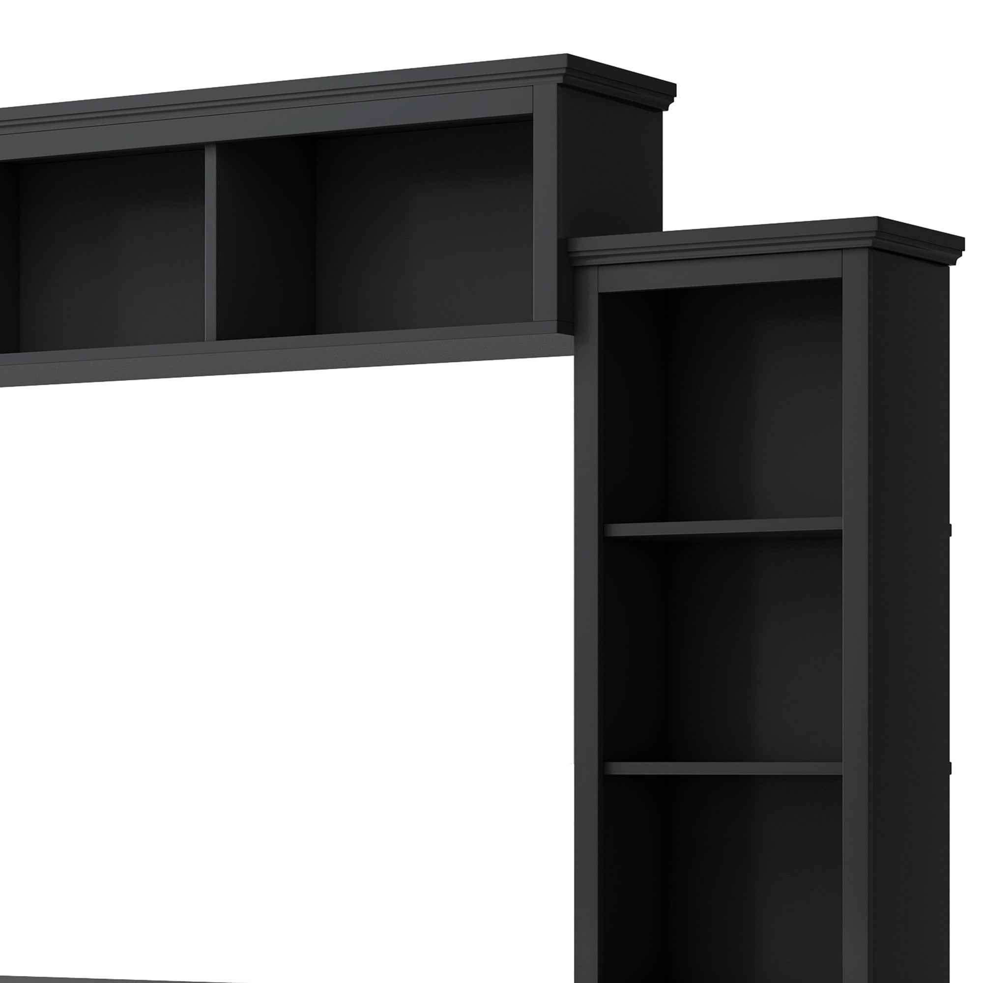 Entertainment Wall Unit with Bridge, Modern TV Console Table for TVs Up to 70" Multifunctional TV Stand with Tempered Glass Door Black