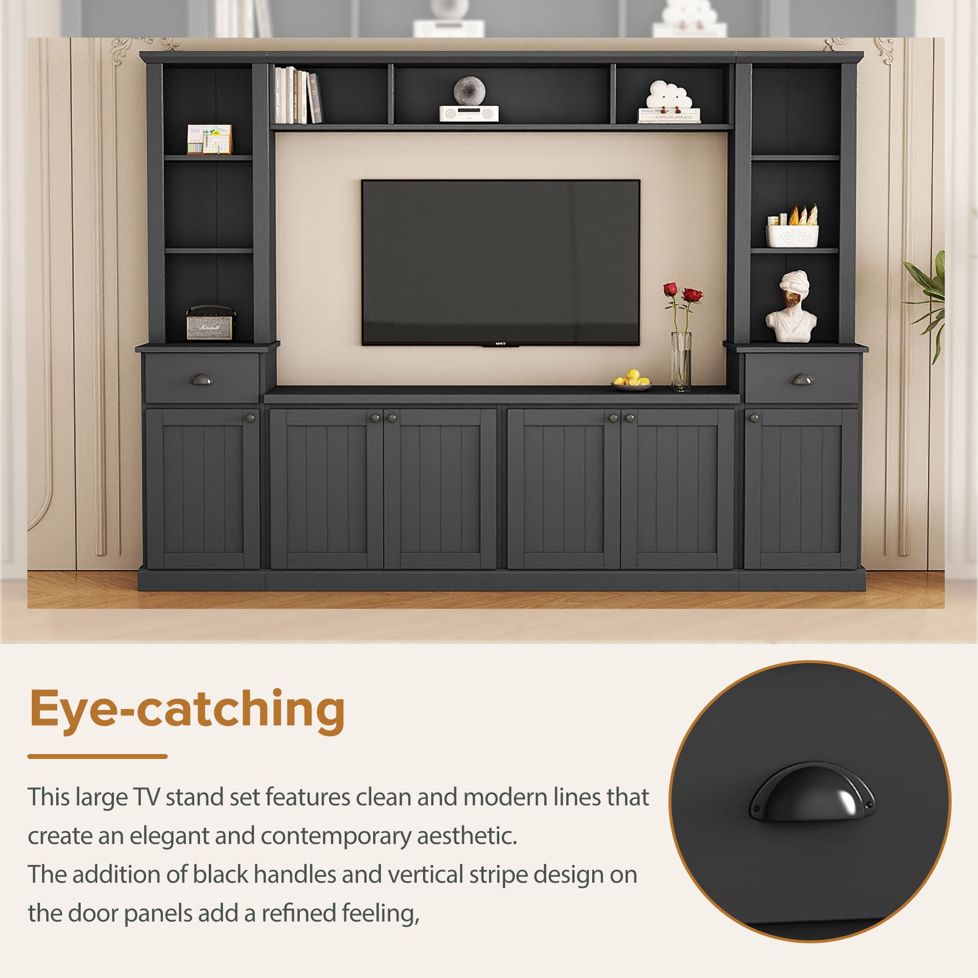 Entertainment Wall Unit Set with Bridge for TVs Up to 75&