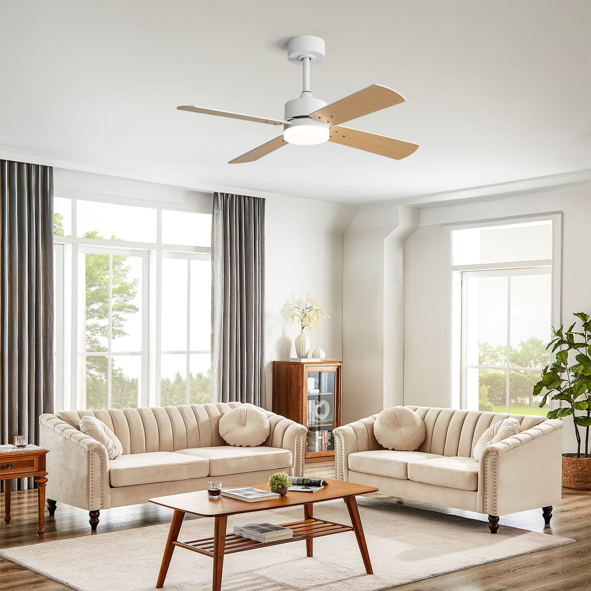 42" Ceiling Fan With Light And Memory Function, DC Reversible Motor, 4 Blades