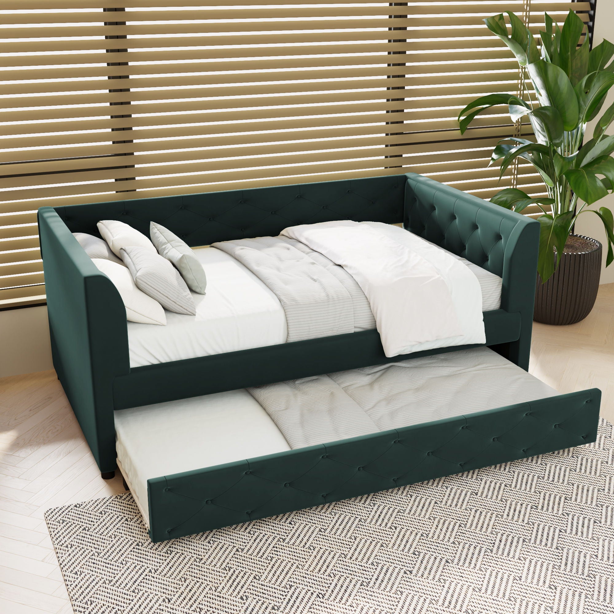 Upholstered Tufted Daybed With Trundle