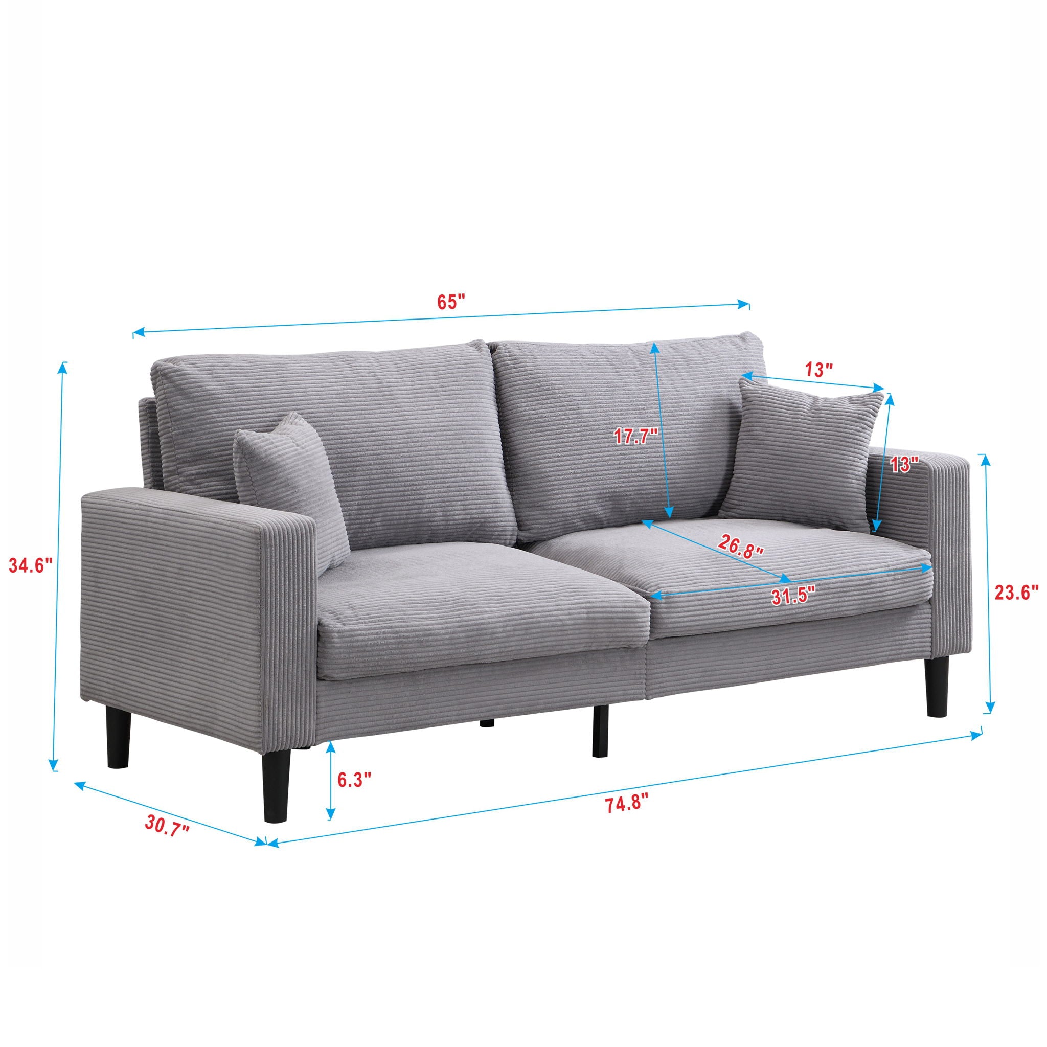 Modern Upholstered Resilience Three Seater Sofa