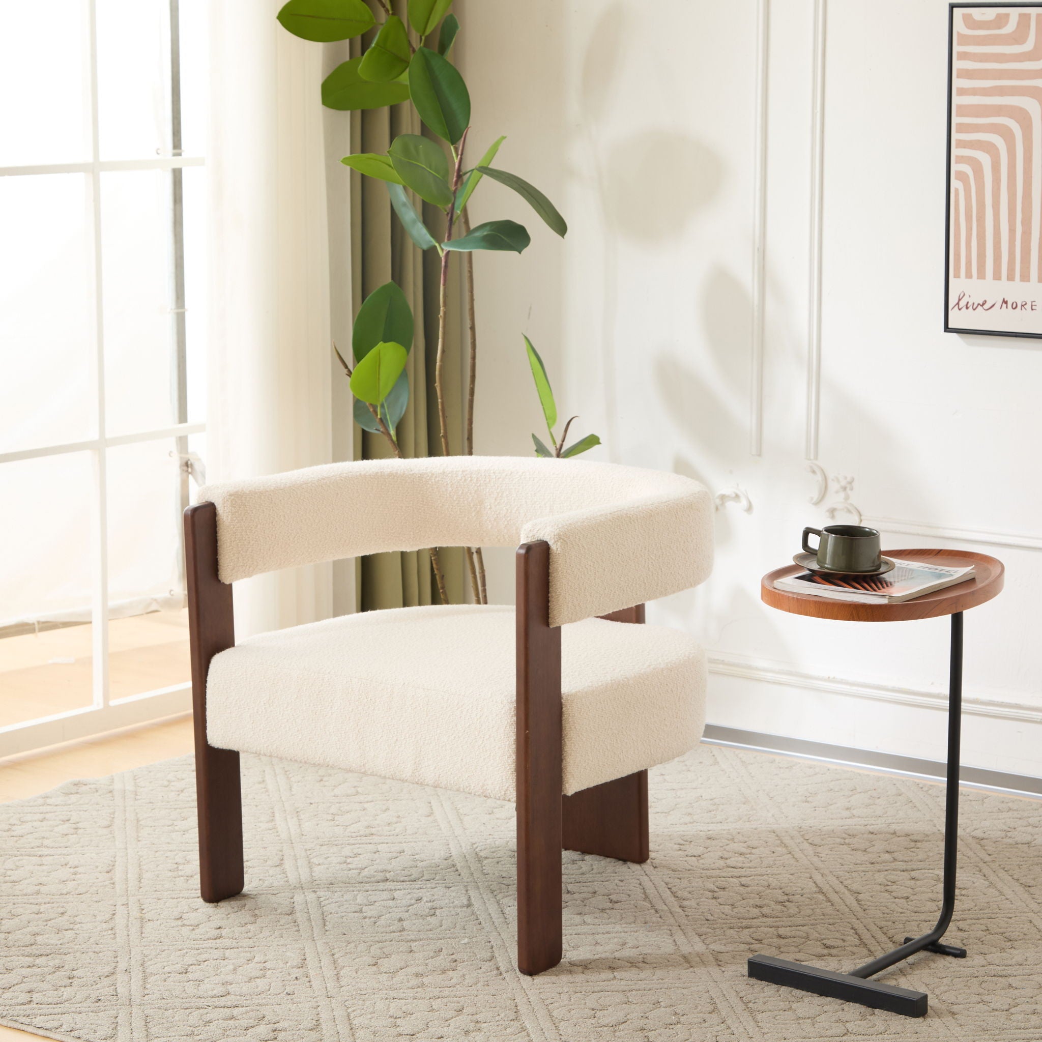 Modern Upholstered Accent Arm Chair With Barrel Back Design