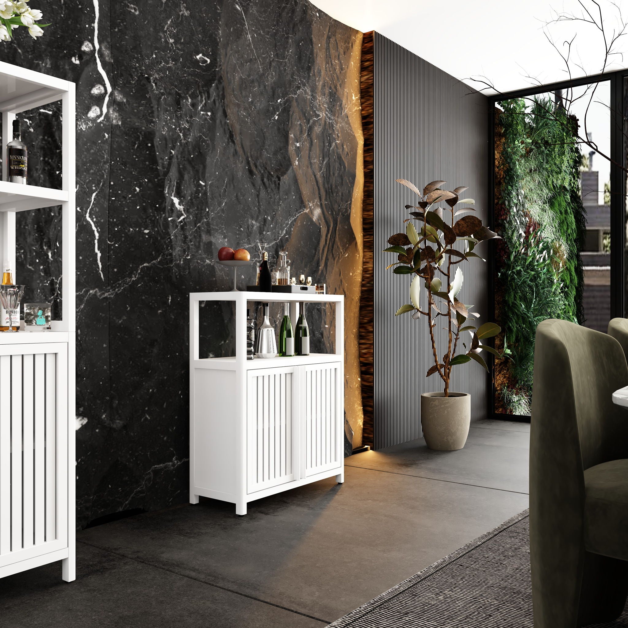 Bamboo Large Capacity Storage Cabinet With Shelves For Bathroom And Living Room - White