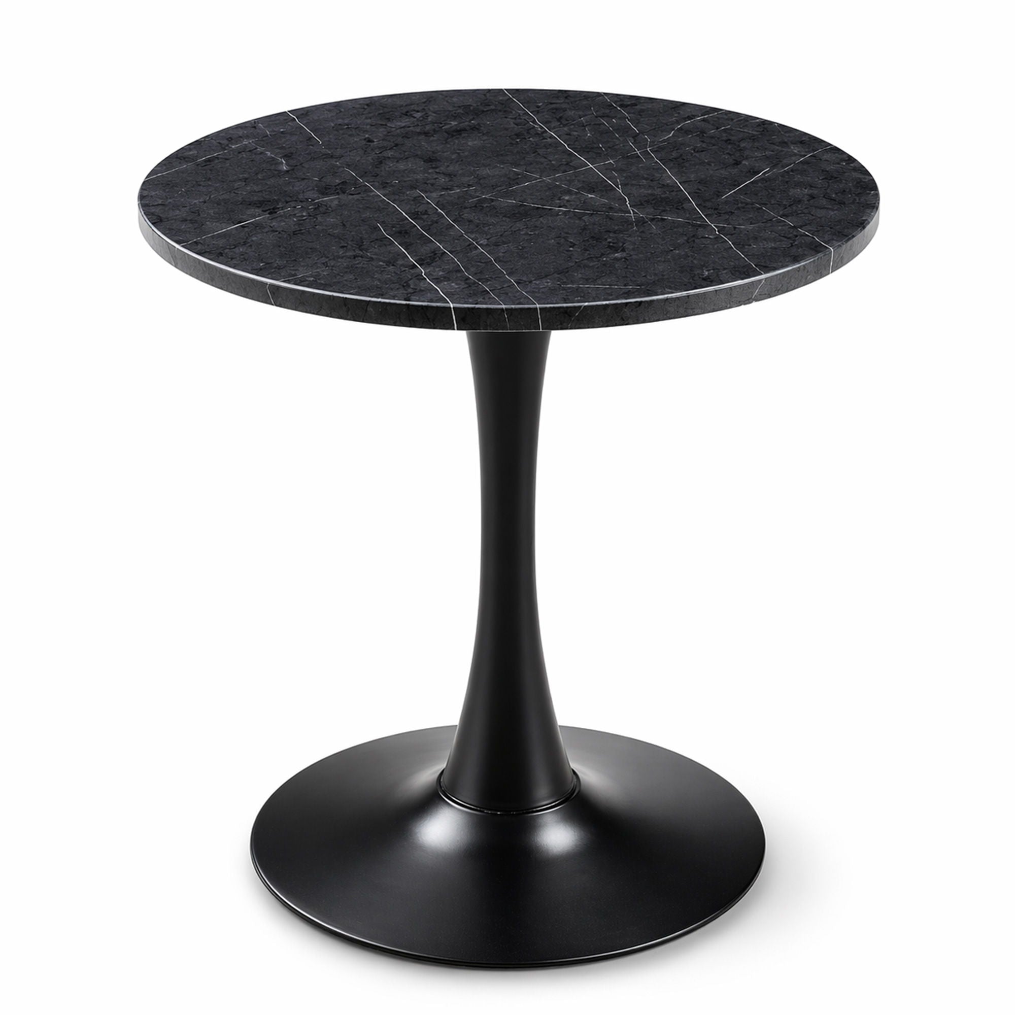 Round Dining Table With Faux Marble Top And Metal Pedestal +, 23.6" Diameter For Kitchen, Living Room, Small Spaces