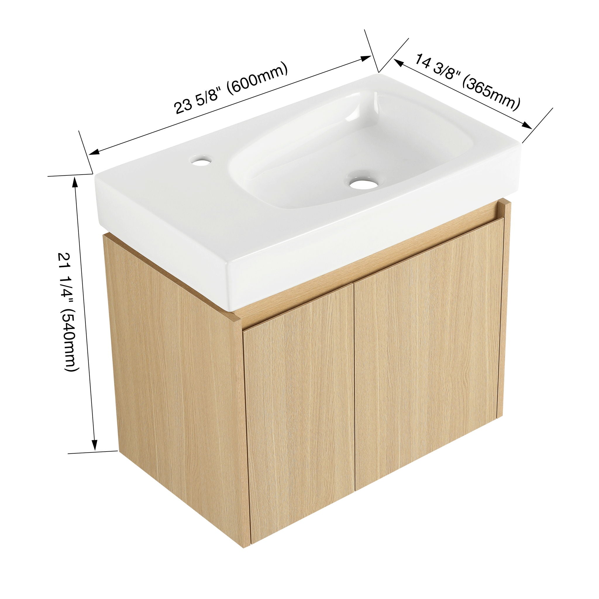 Modern Bathroom Vanity With Ceramic Basin, Wall Mounted Floating Sink Combo, Storage Cabinet