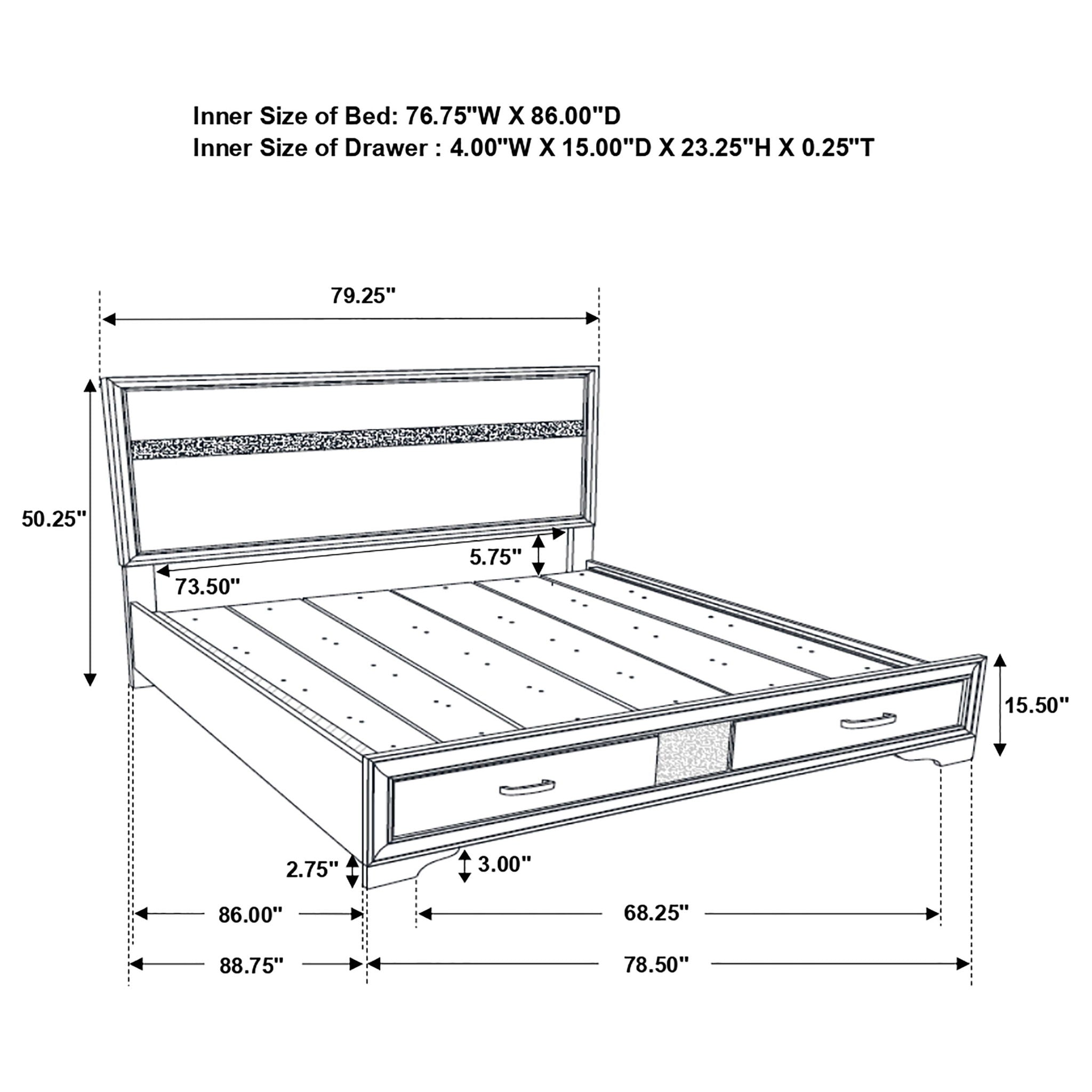California King Storage Platform Bed With 2 Drawer - White