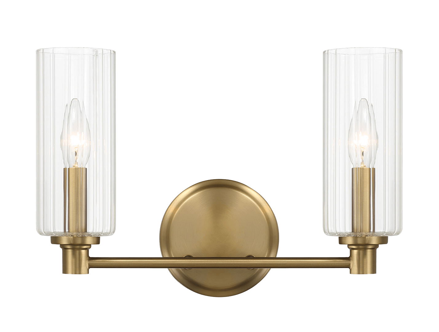 Regal - Double Light Vanity With Clear Ribbed Satin - Antique Brass / Clear