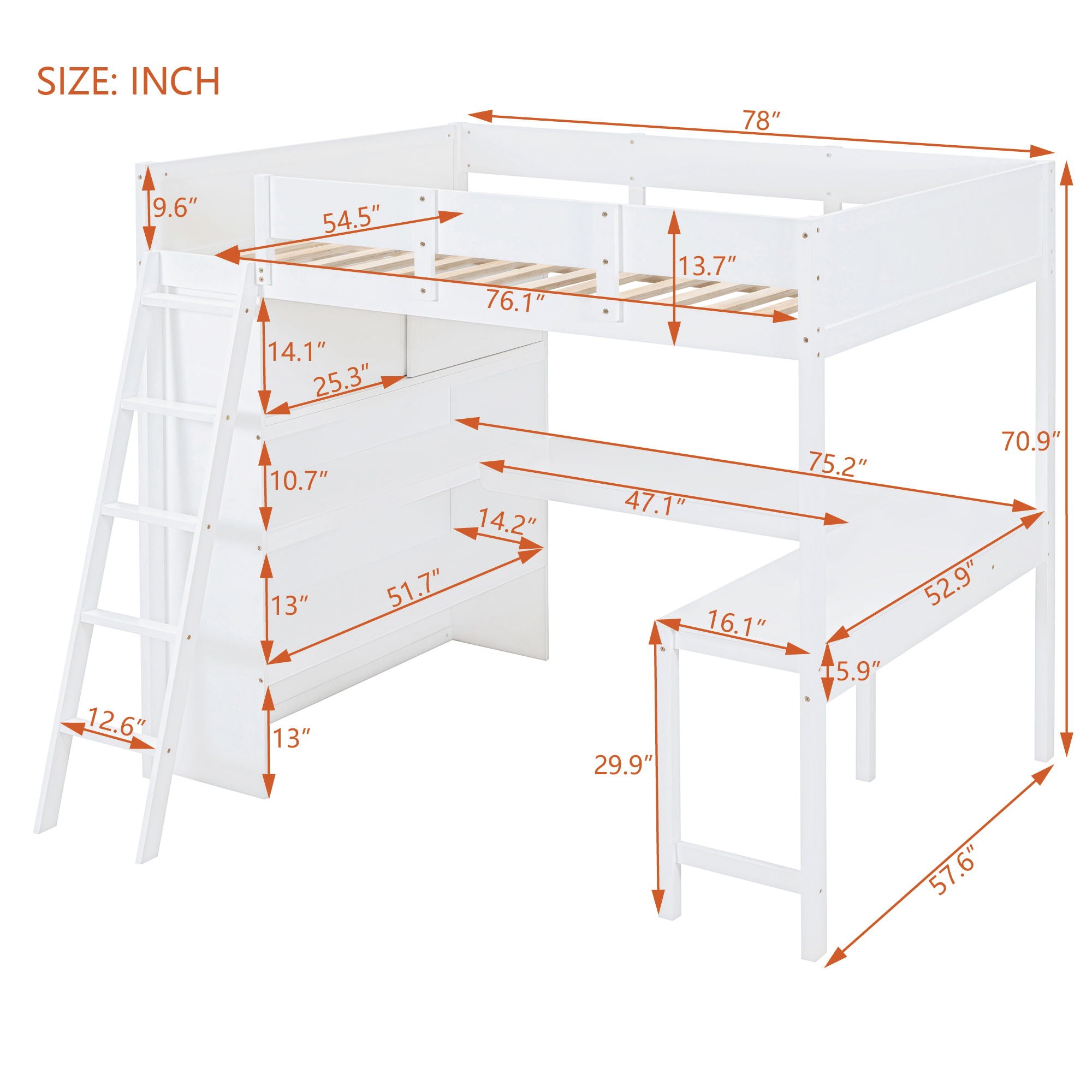 Modern Loft Bed With Desk And Shelves