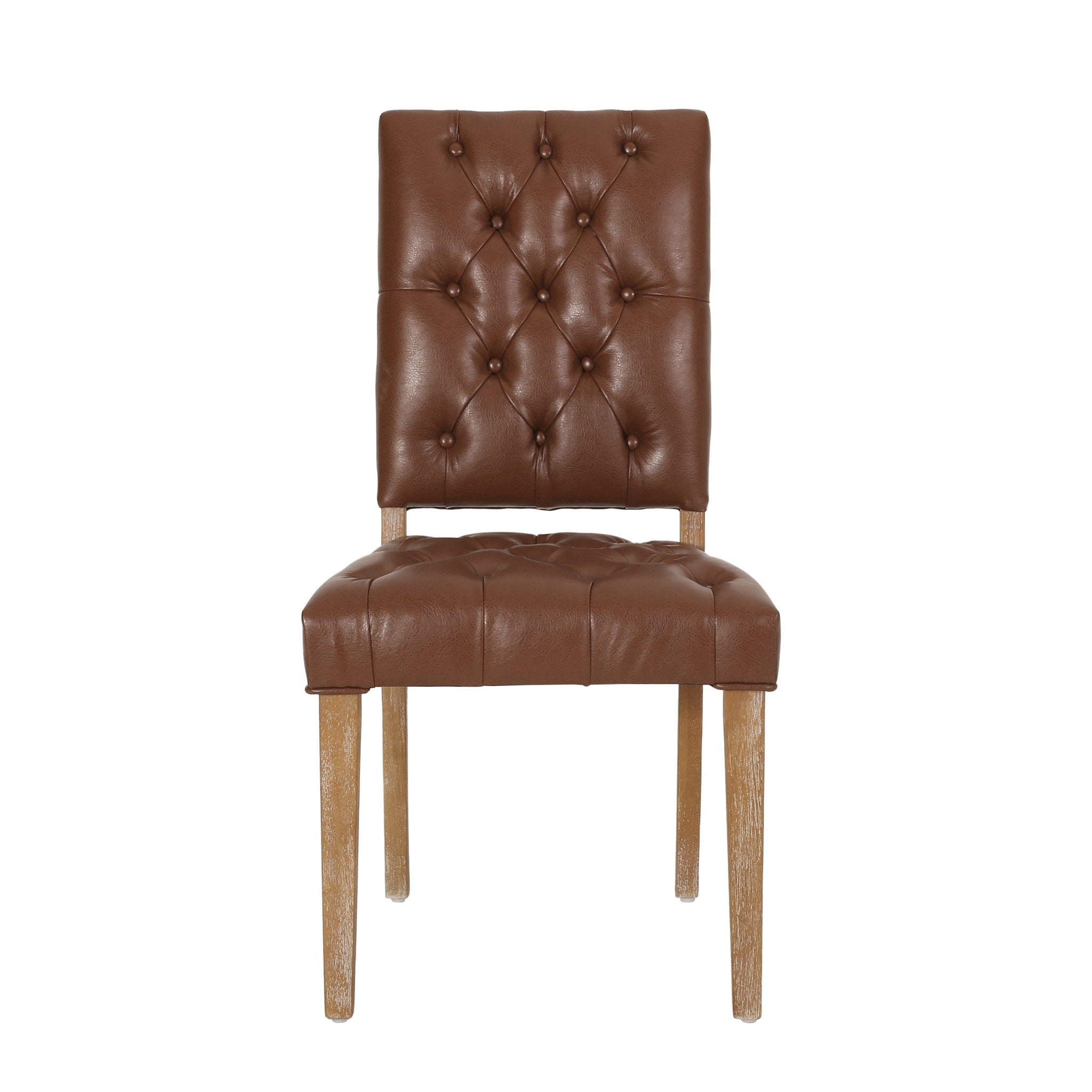 Sophisticated Dining Chair Set With Button Tufting - Light Brown / Weathered Wood