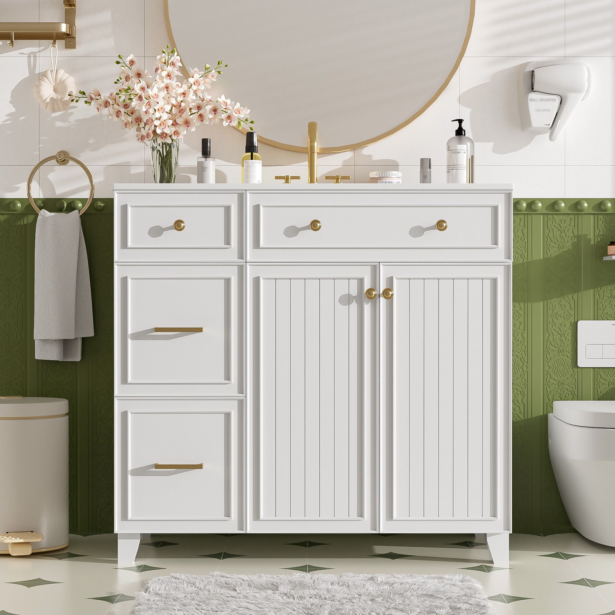 Bathroom Vanity With Sink, Soft Close Doors, Adjustable Shelves