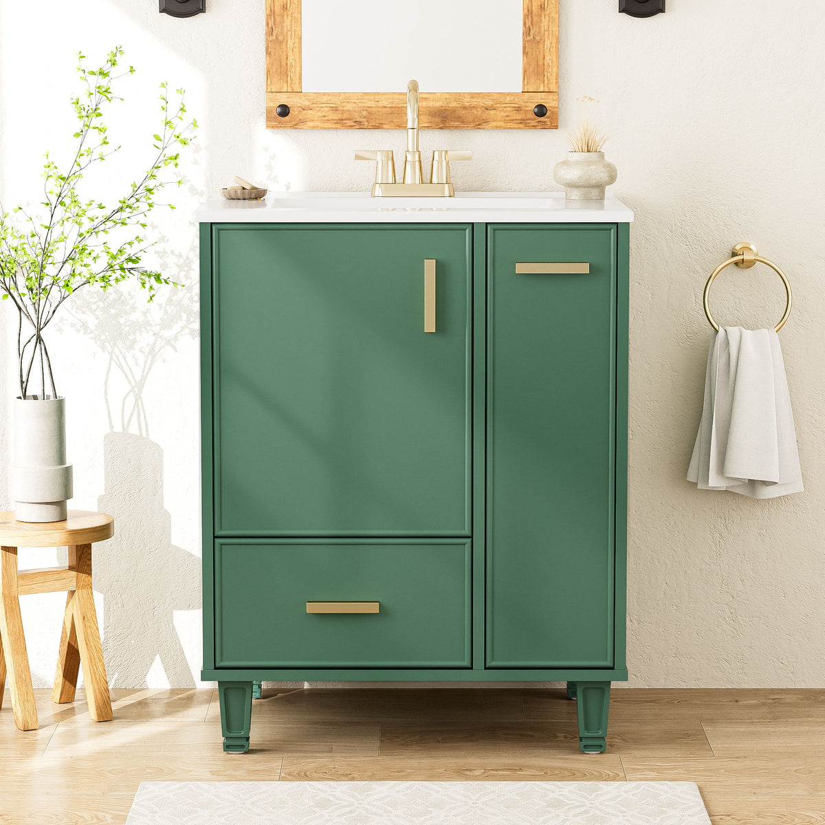 Bathroom Vanity With Sink, Deep Drawer, Door Shelf, 2 Tier Basket
