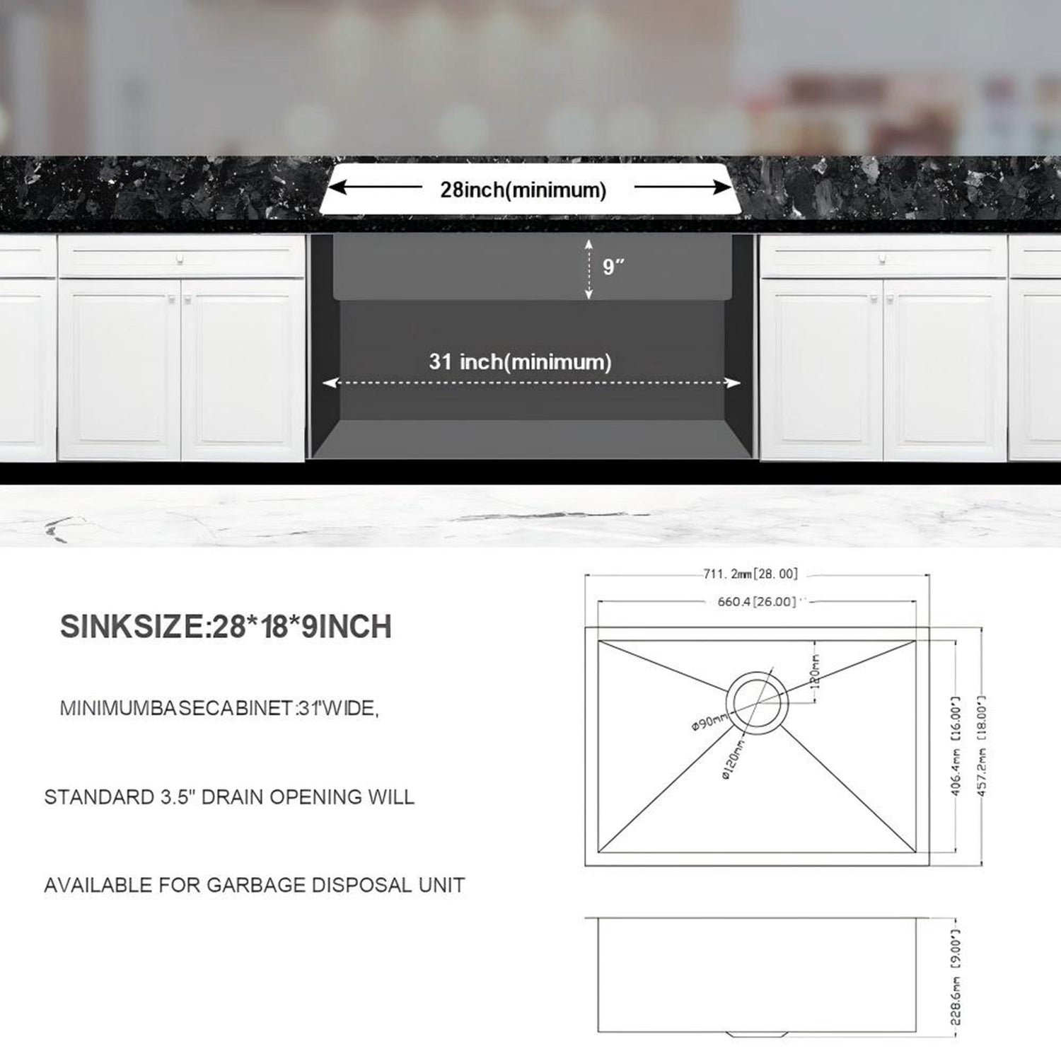 Undermount Stainless Steel Kitchen Sink, Deep Single Bowl Basin
