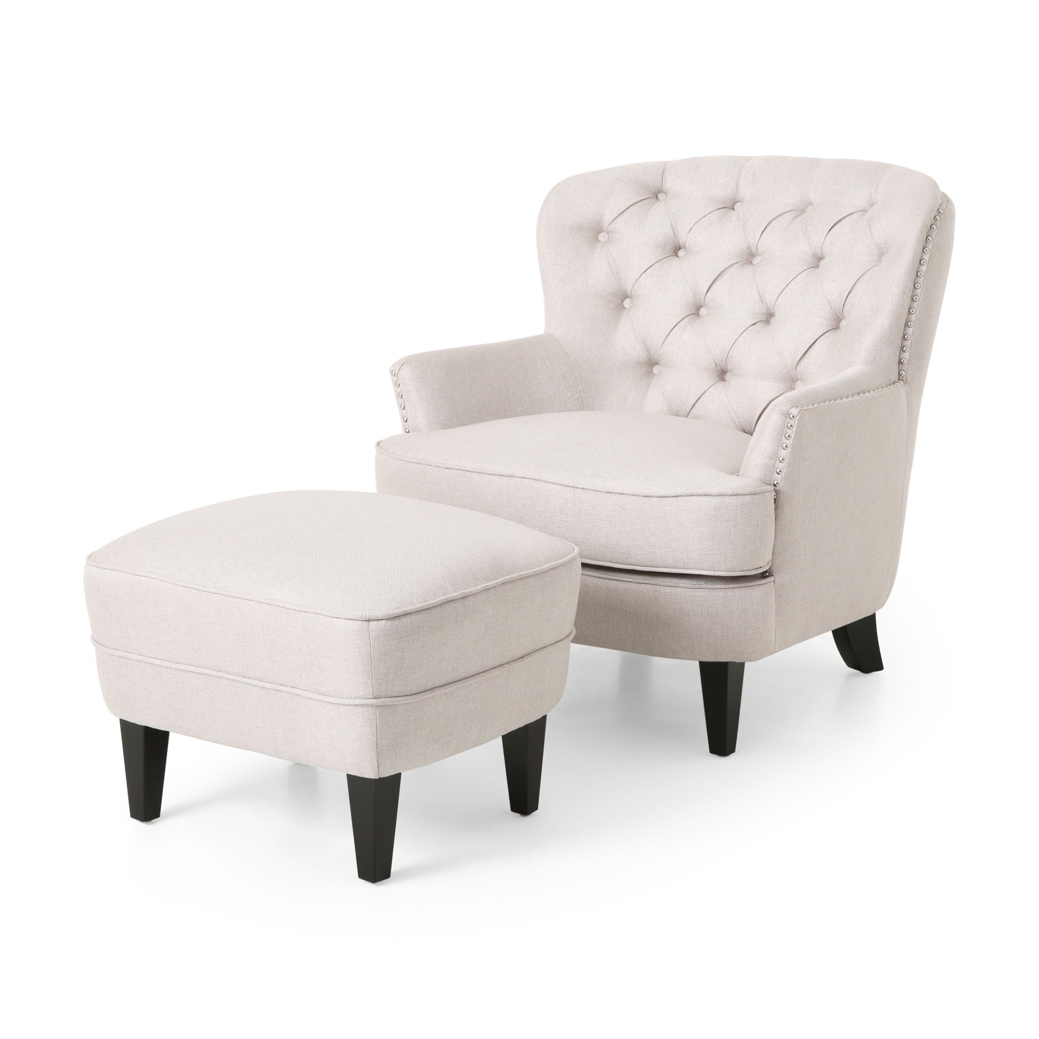 Stylish Club Chair And Ottoman Set With Birch Legs - Wheat