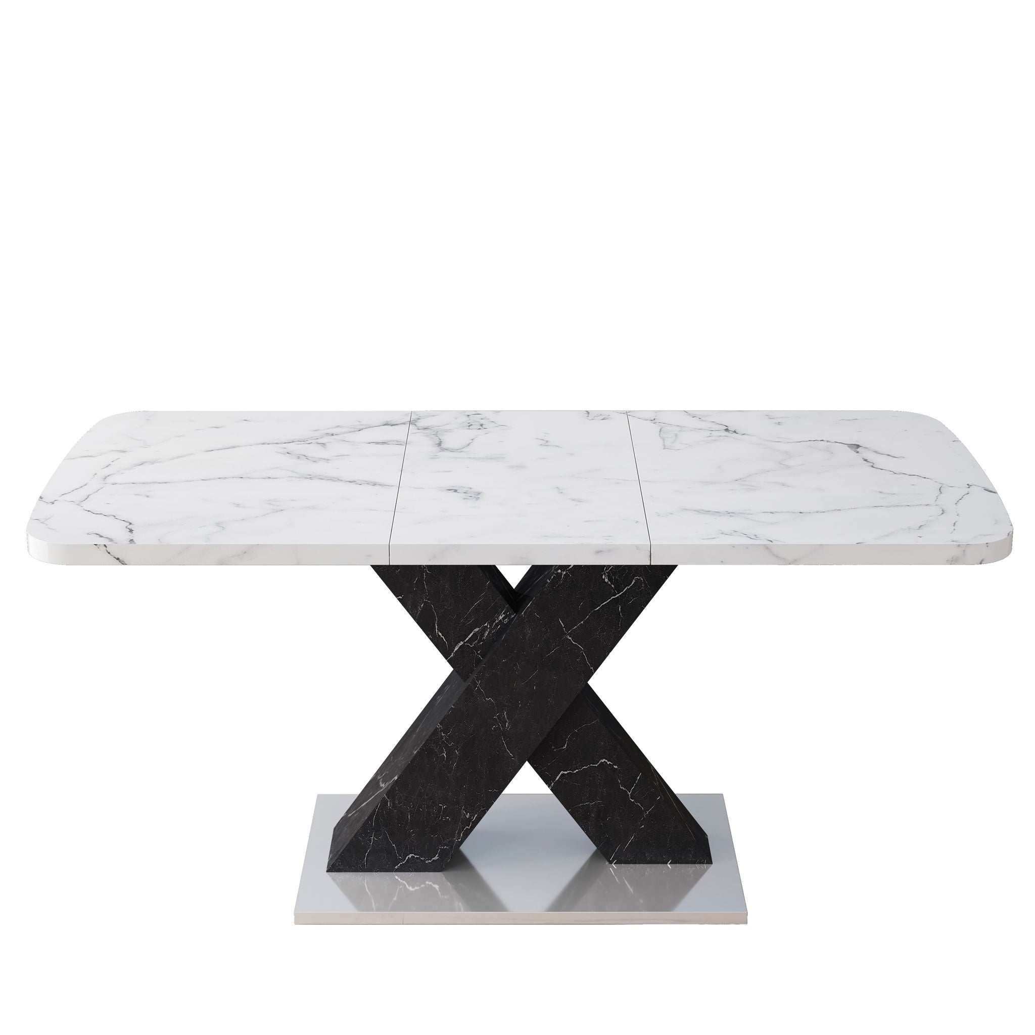 Rectangle Dining Table With Stretchable Top, X Shape Mdf Legs With Steel Base - White / Black