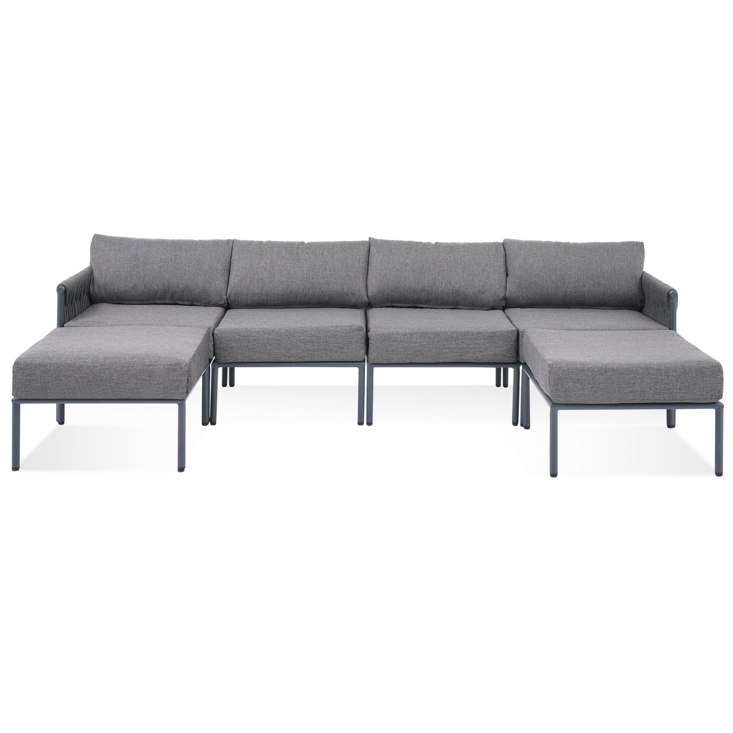 6 Pieces Aluminum Patio Furniture Set, Modern Metal Outdoor Conversation Set Sectional Sofa With Removable Olefin Extra Thick Cushions Cushion - Gray