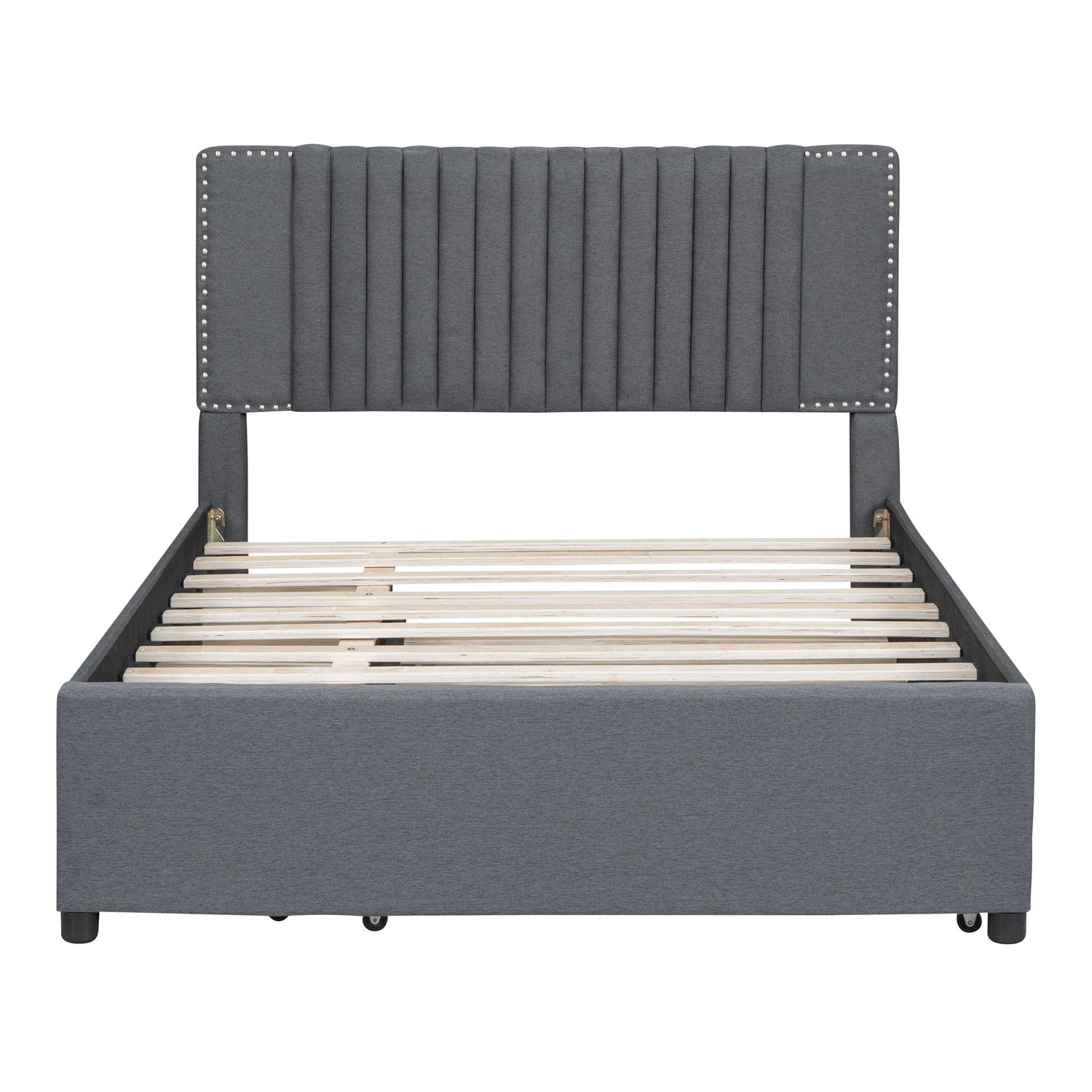 Upholstered Platform Bed With Drawers, Classic Headboard Design