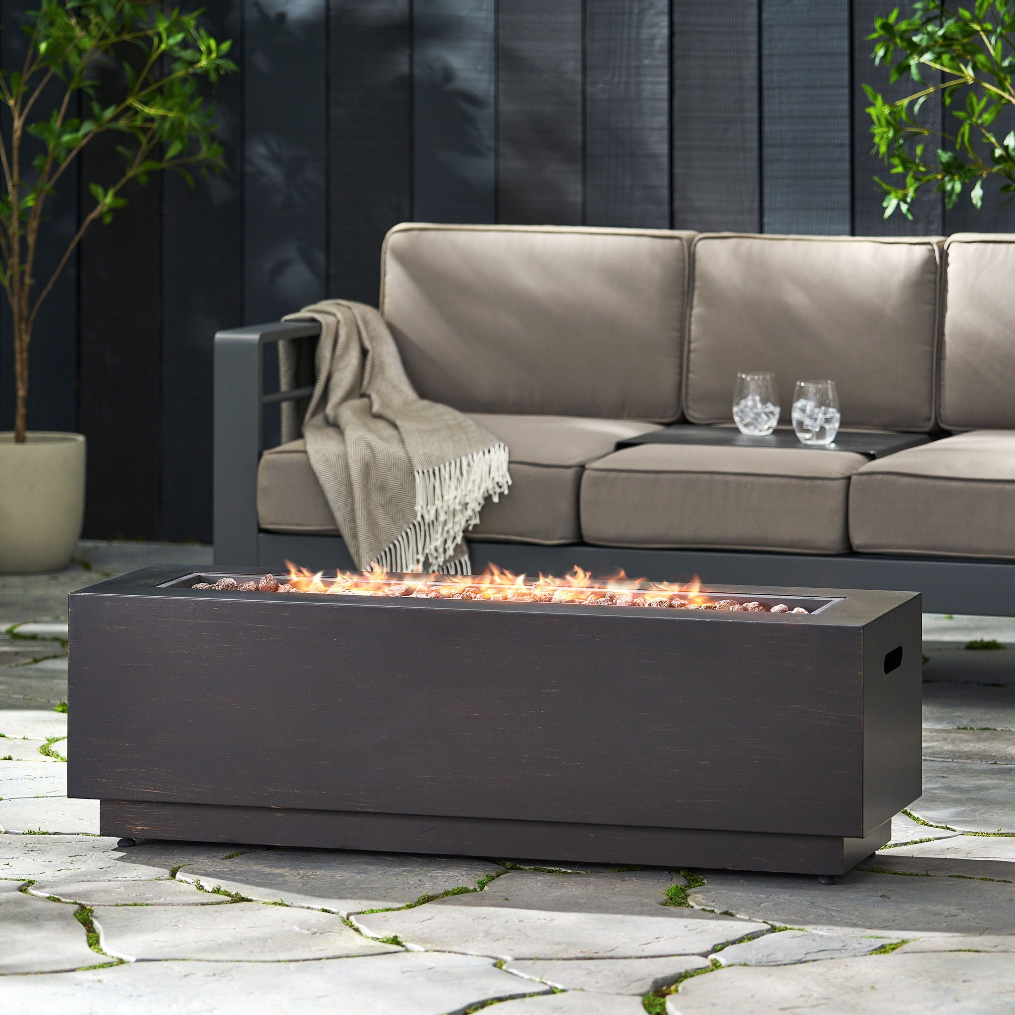 Modern Outdoor Iron Propane Fire Pit, 50, 000 Btu, Sleek Design - Brown / Gold