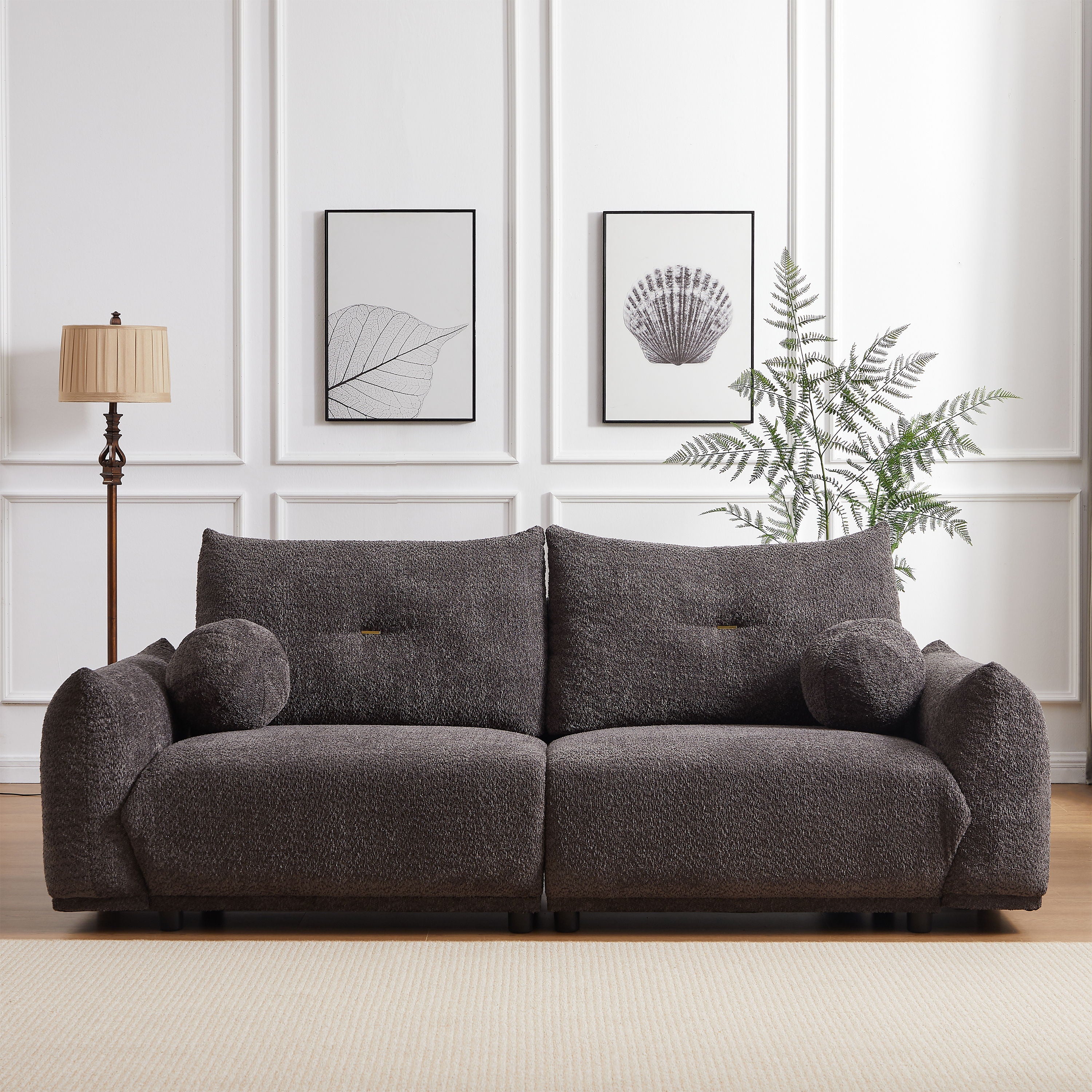 2 Seater Cushion Sofa With 2 Cushions And 2 Ball Pillows