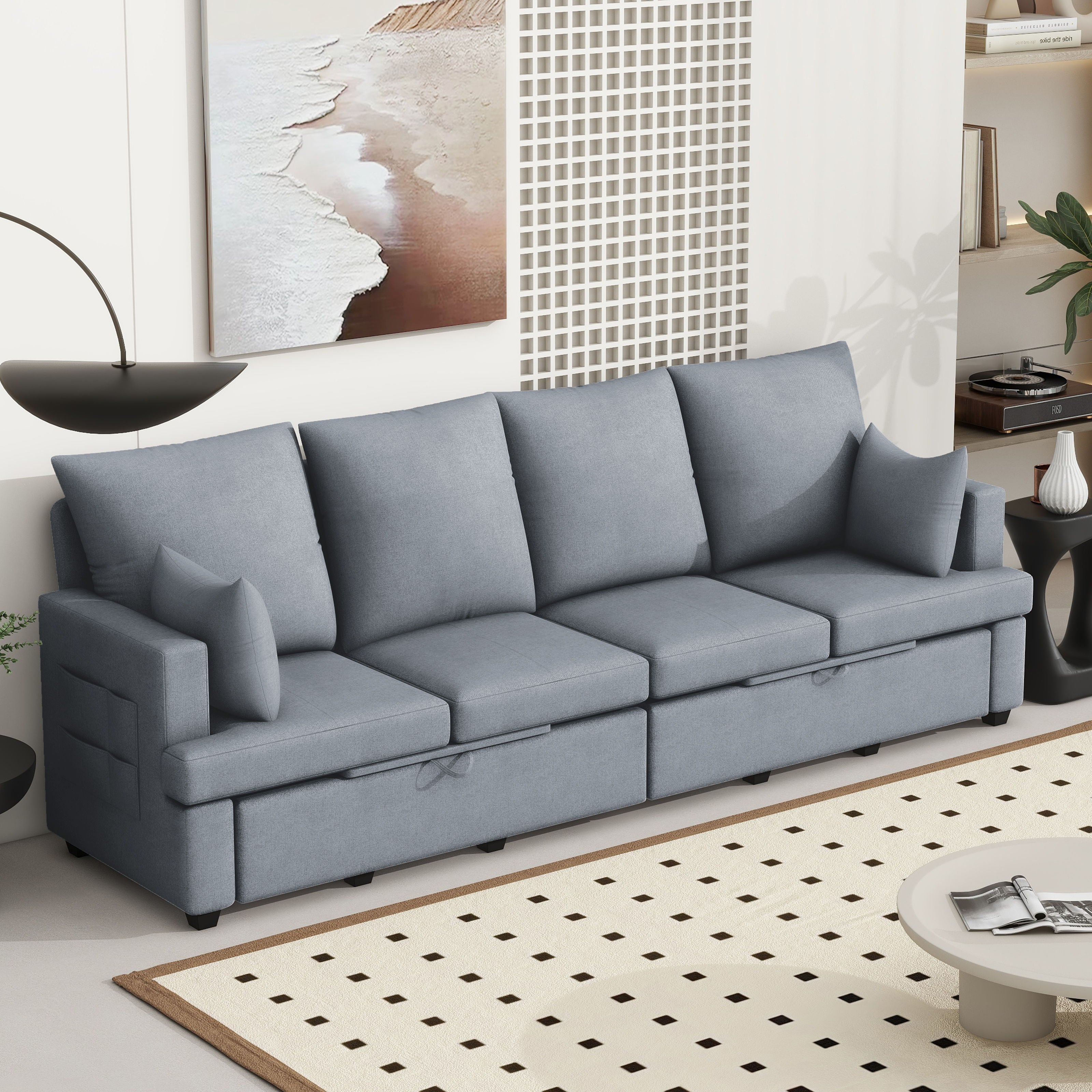 4 Seat Chenile Sectional Sofa Set With 2 Pilows, Freely Combinable