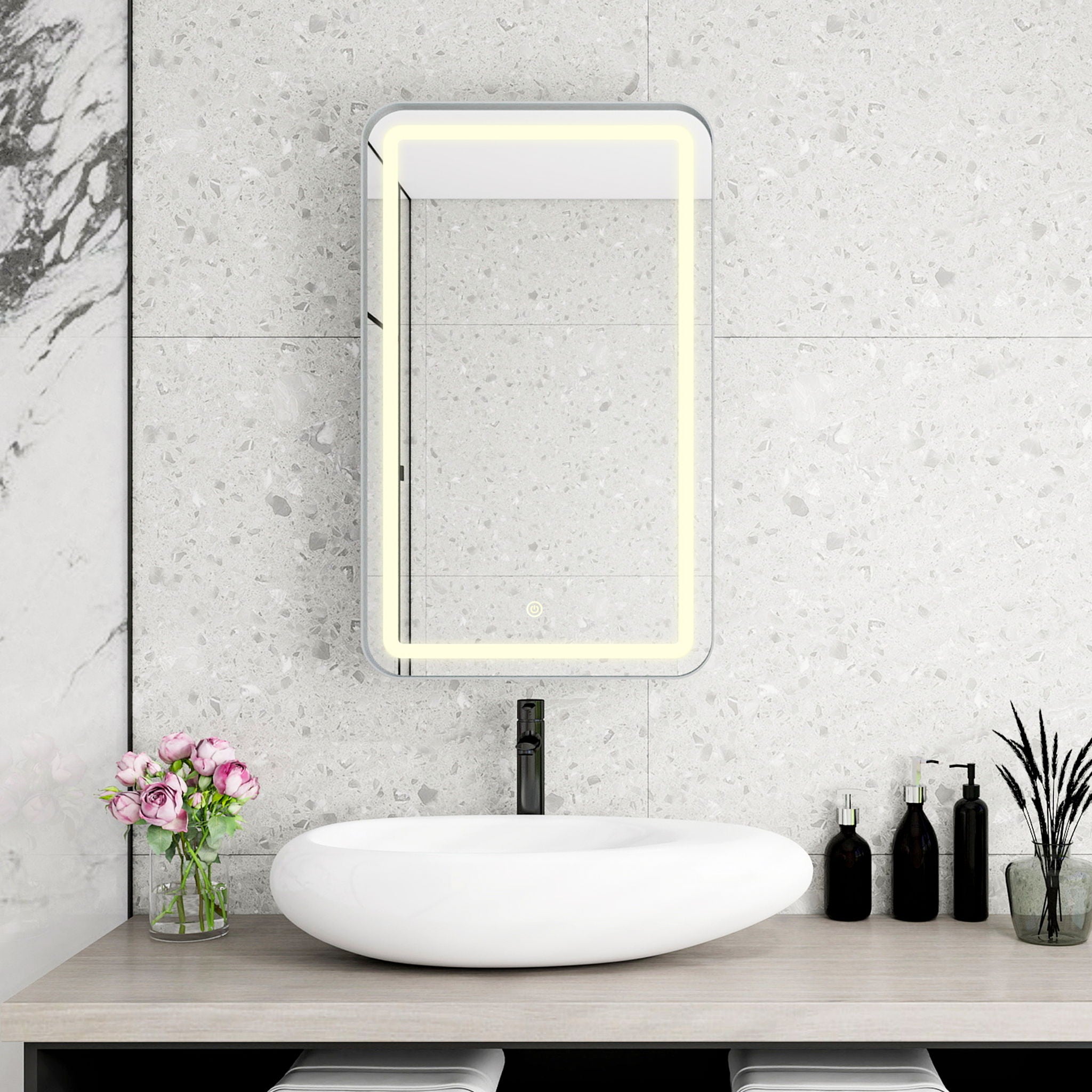 Rectangle Medicine Cabinet Mirror Bathroom Mirror With Storage Wall Mounted Medicine Mirror Cabinet With LED - Sliver
