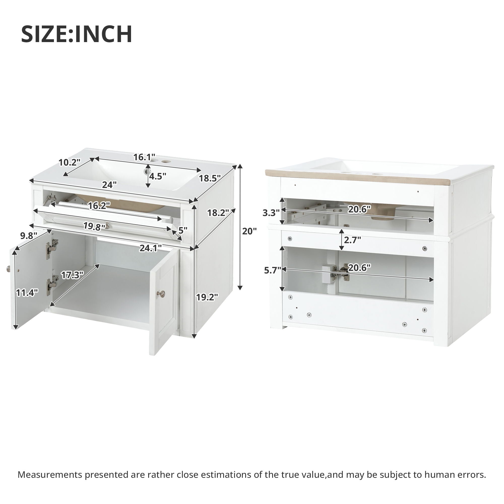 Wall Mounted Bathroom Vanity With Tip Out Drawer And Open Back Design