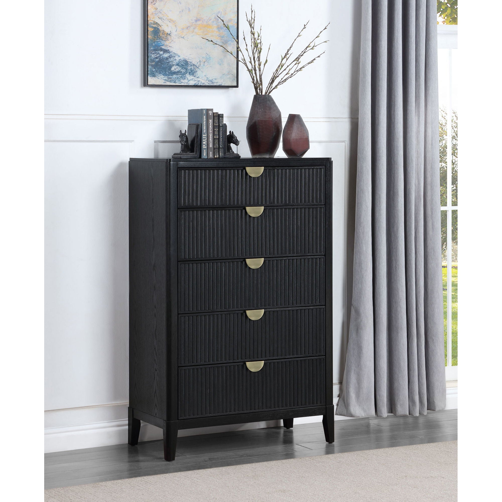 Mason - 5 Drawer Chest With Fluted Design - Black
