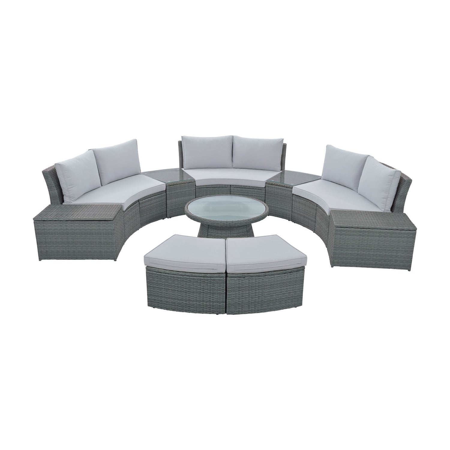 10 Piece Outdoor Sectional Half Round Patio Rattan Sofa Set