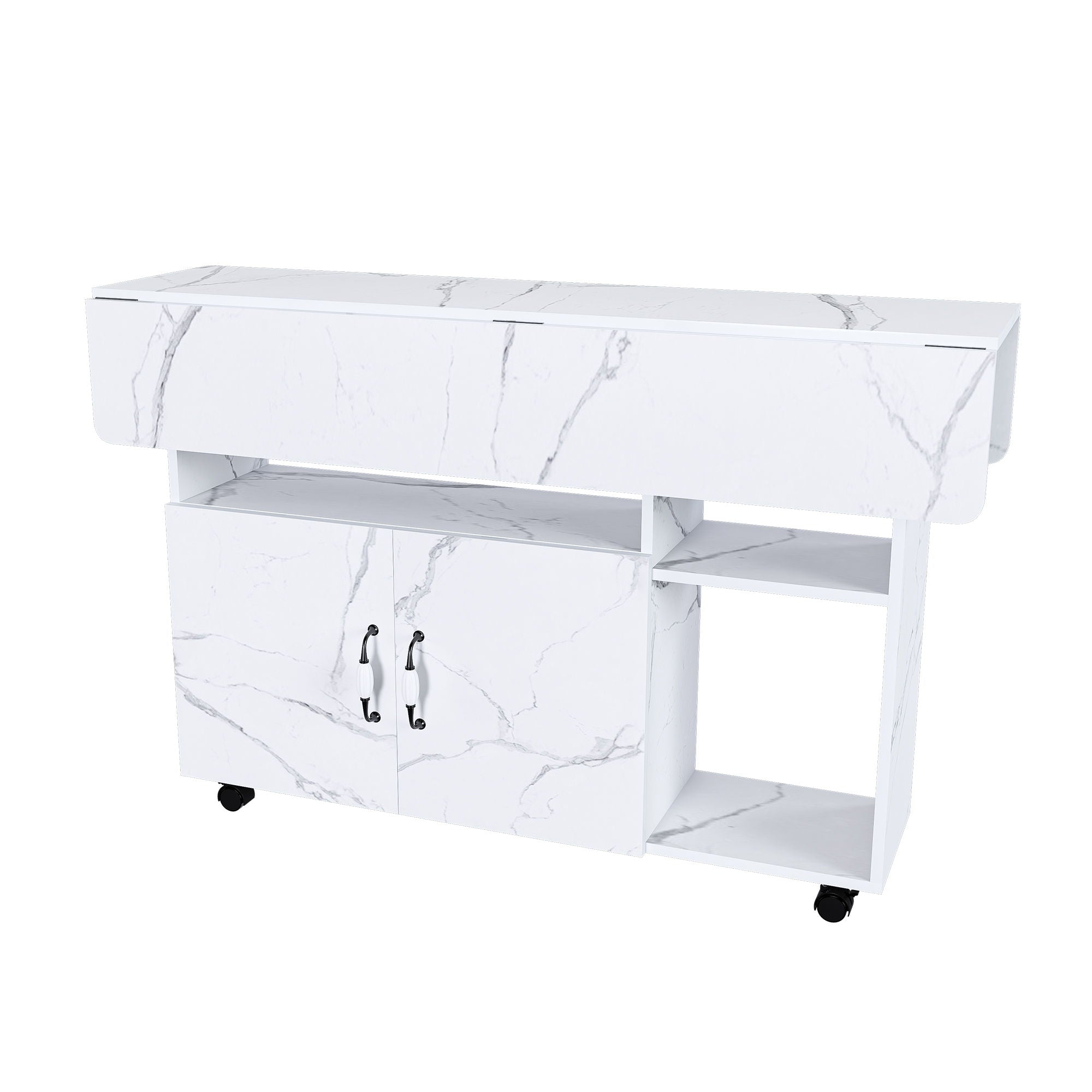 Multi Functional Folding Table With Storage Shelves And Wheels