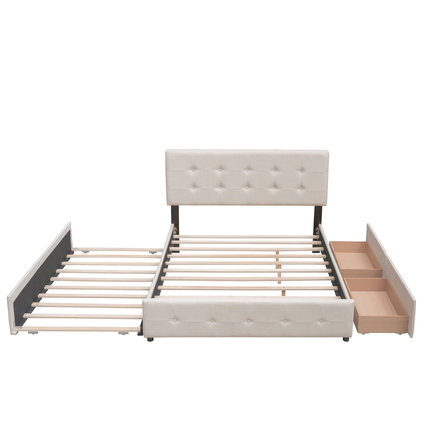 Upholstered Platform Bed With Classic Headboard And Drawers, No Box Spring Needed