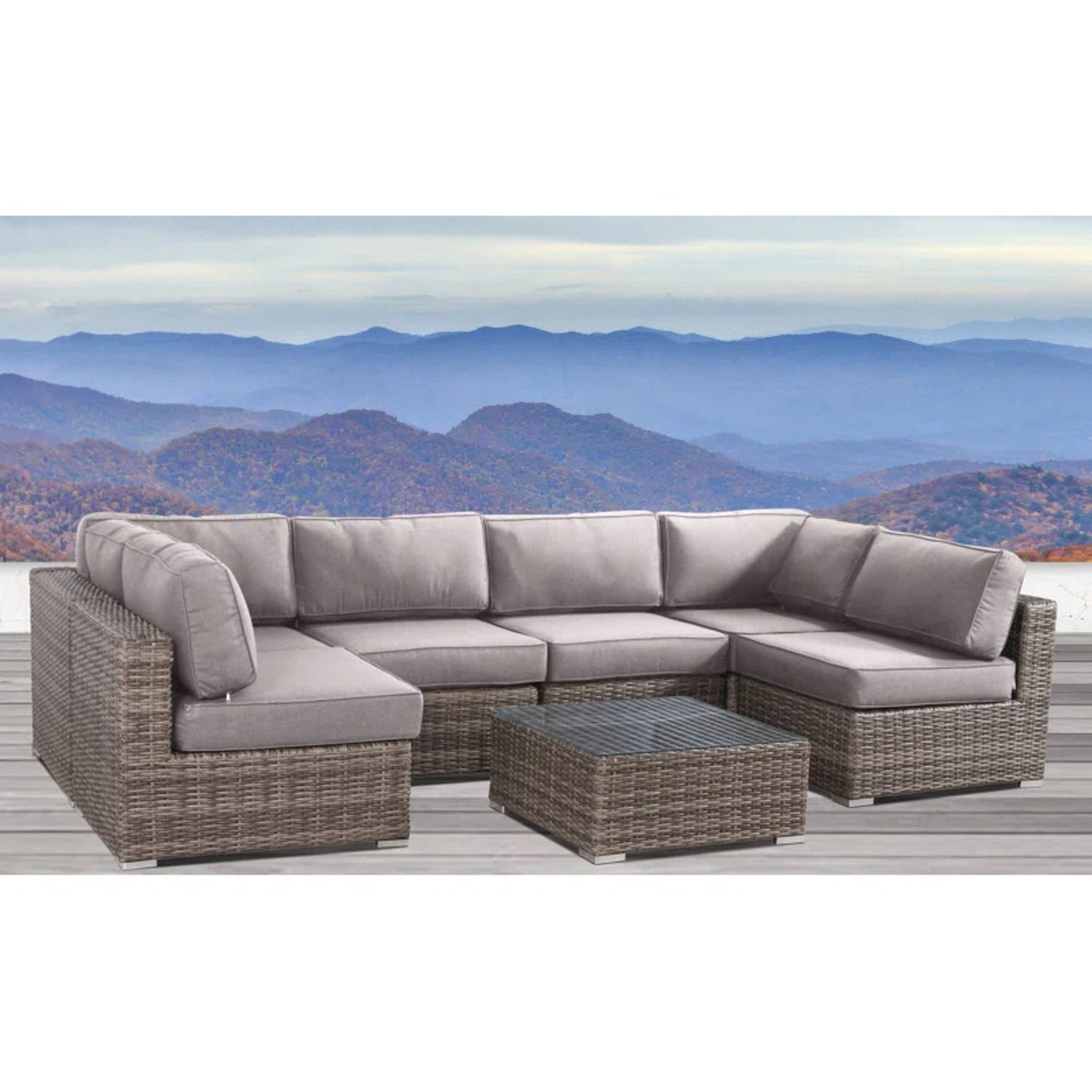 6 Person Wicker Seating Group With Premium Cushions - Gray Mix