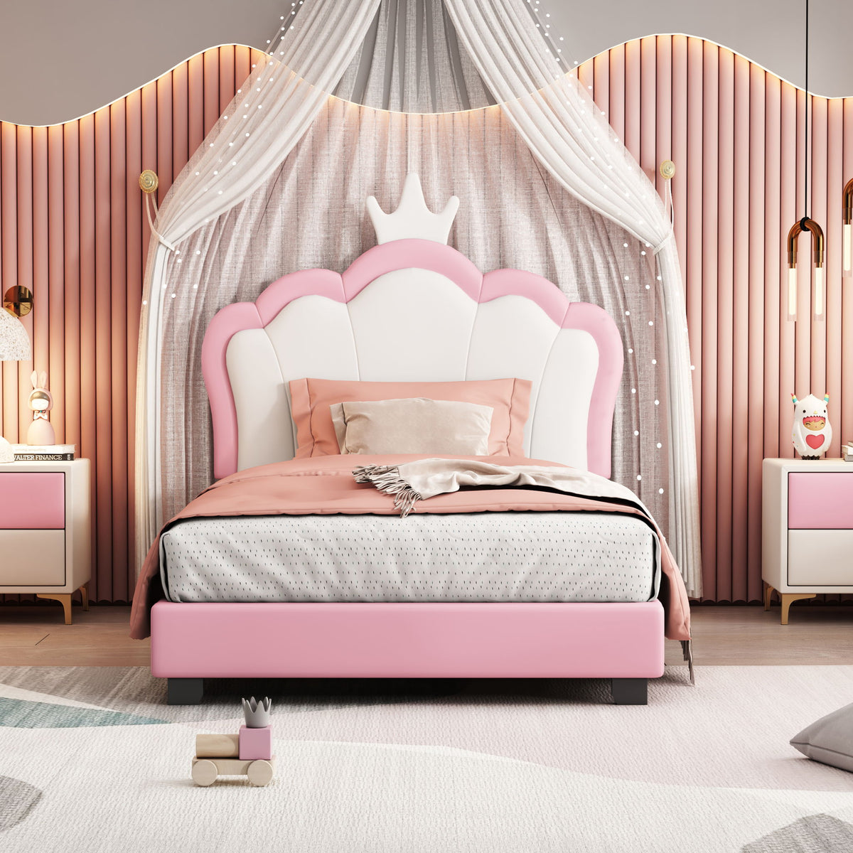 Upholstered Princess Platform Bed With Crown Headboard