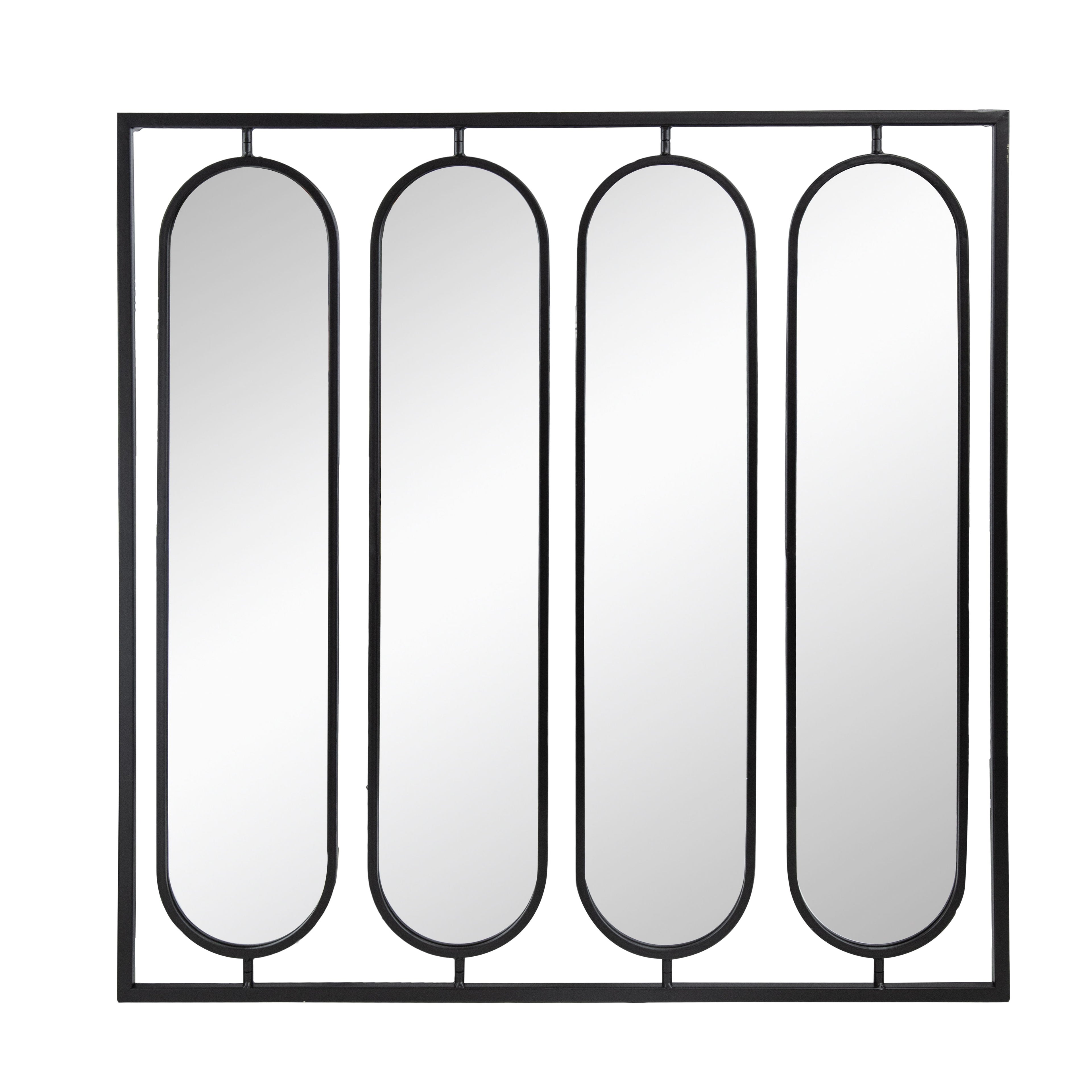 Large 4 Oval Wall Mirror With Square Frame, Home Decor For Living Room, Bedroom, Entryway, Office - Black