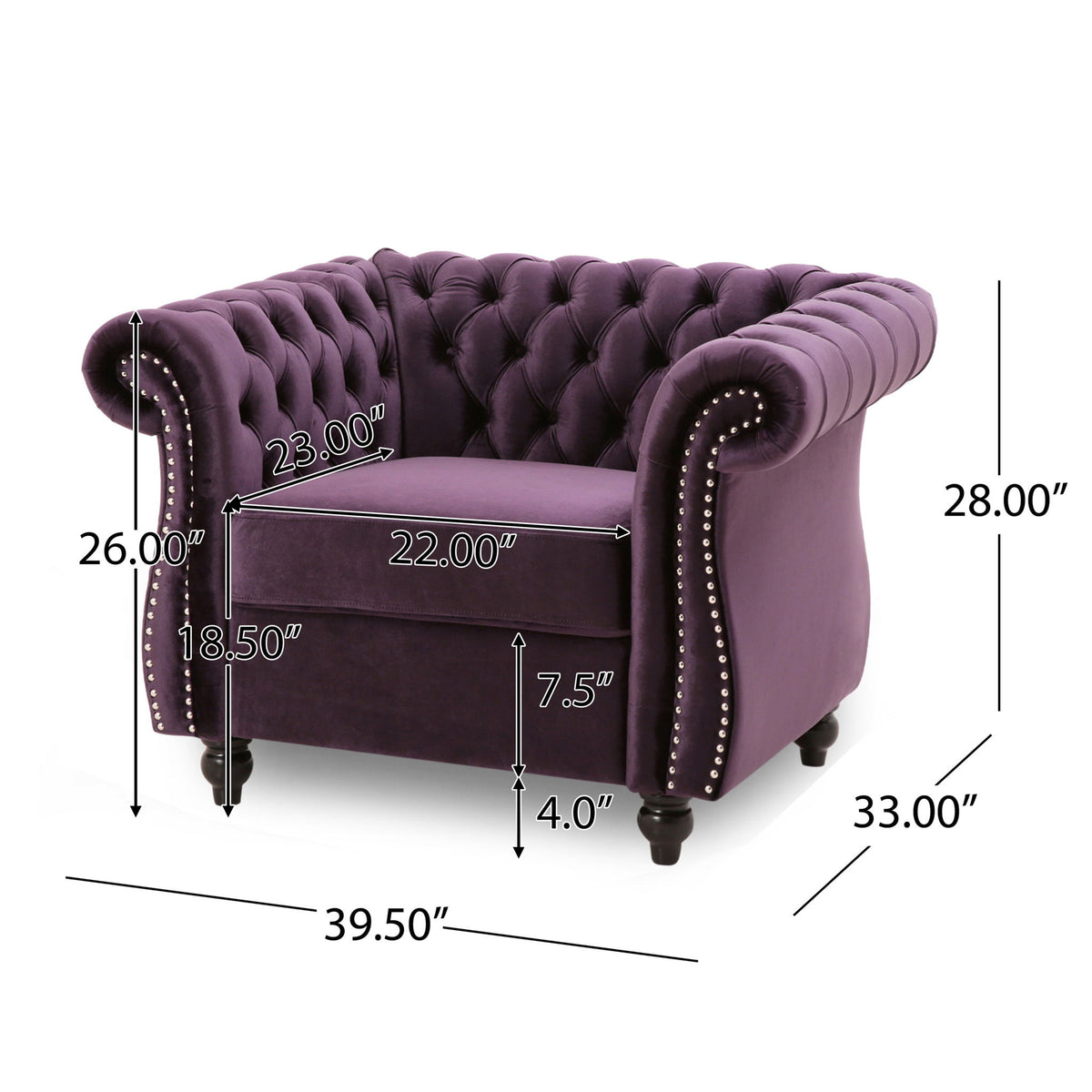 Nexuson - Upholstered Chesterfield Chair With Deep Tufted And Nailhead Trim