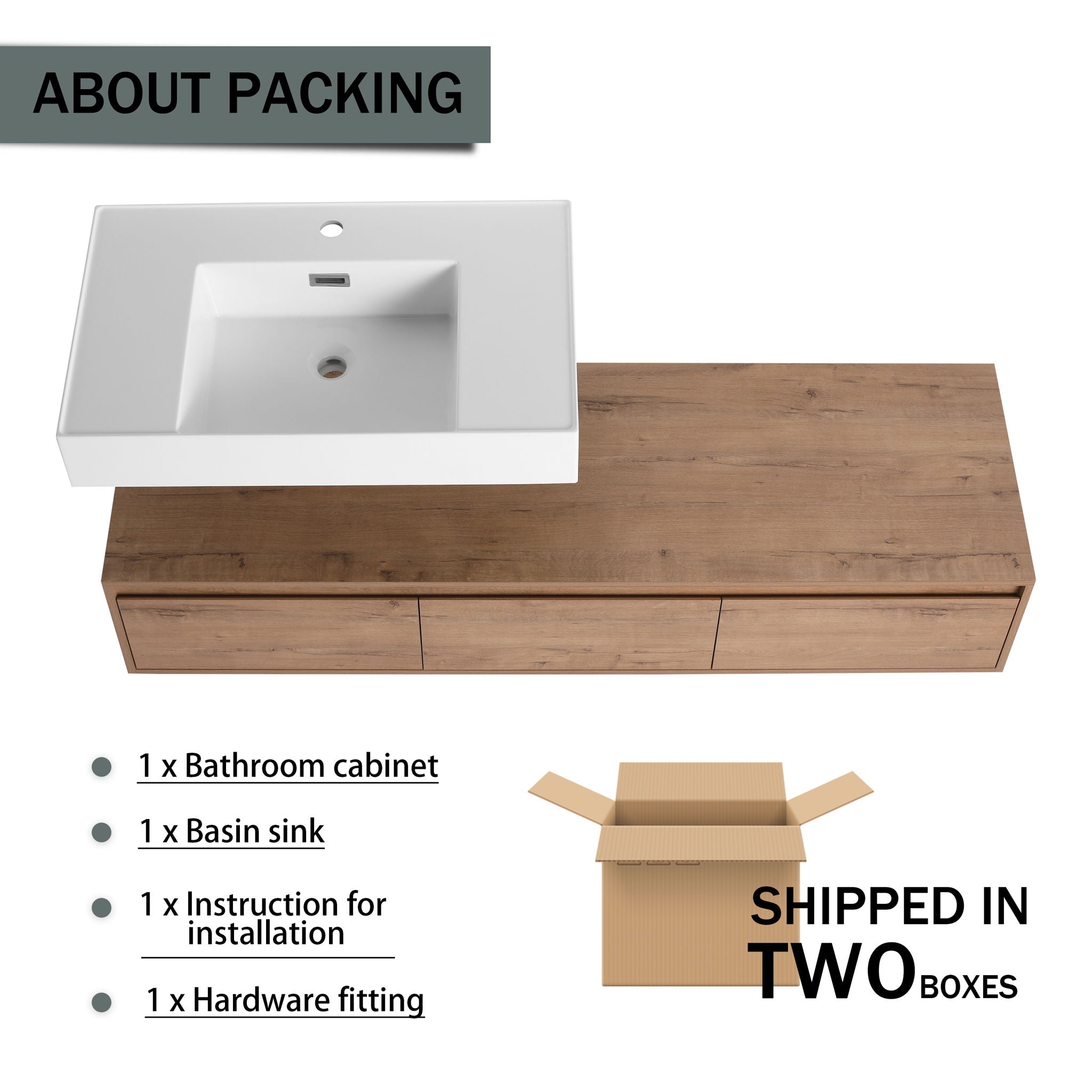 Modern Wall Mounted Bathroom Vanity With Resin Sink, Soft Close Drawer - Imitative Oak