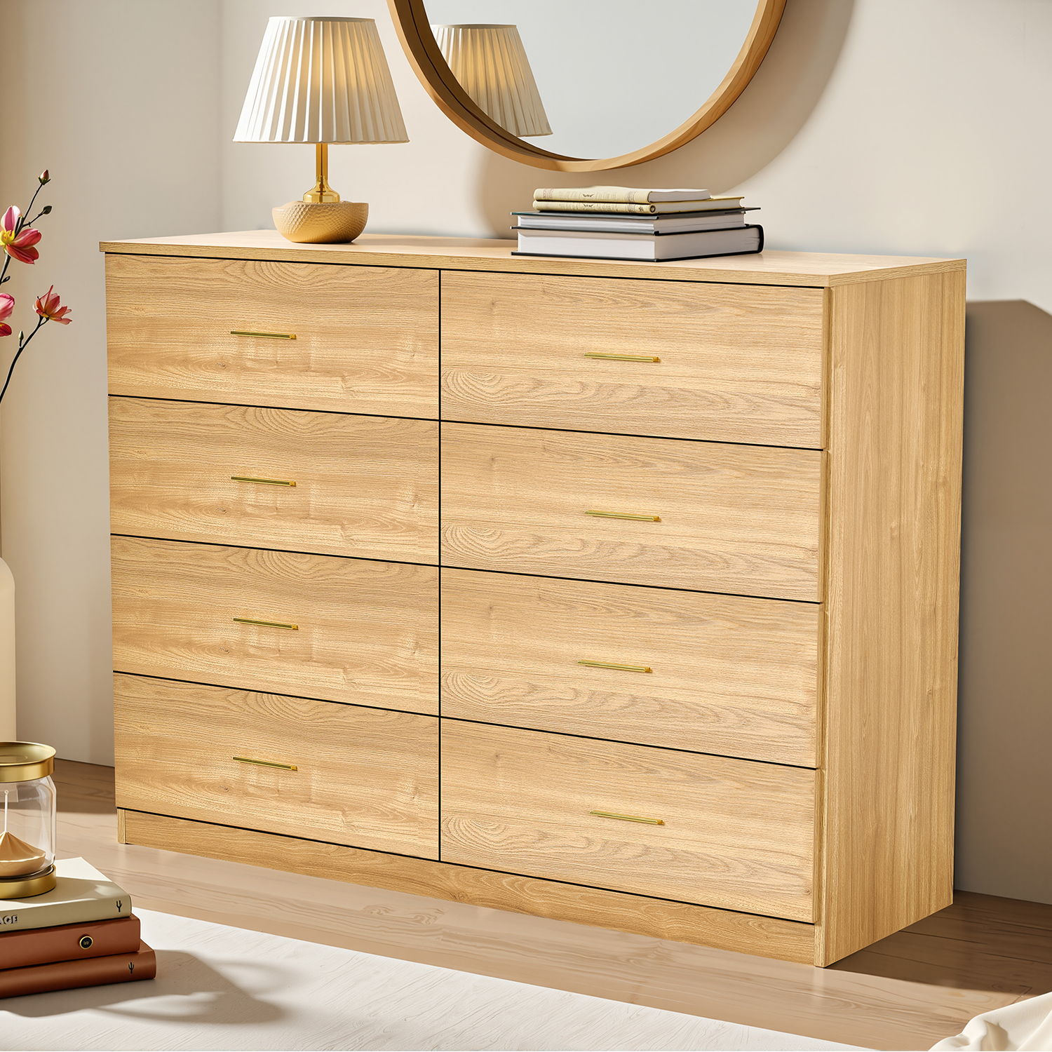 Modern Drawer Dresser For Bedroom, Ample Storage Wide Chest Of Drawers