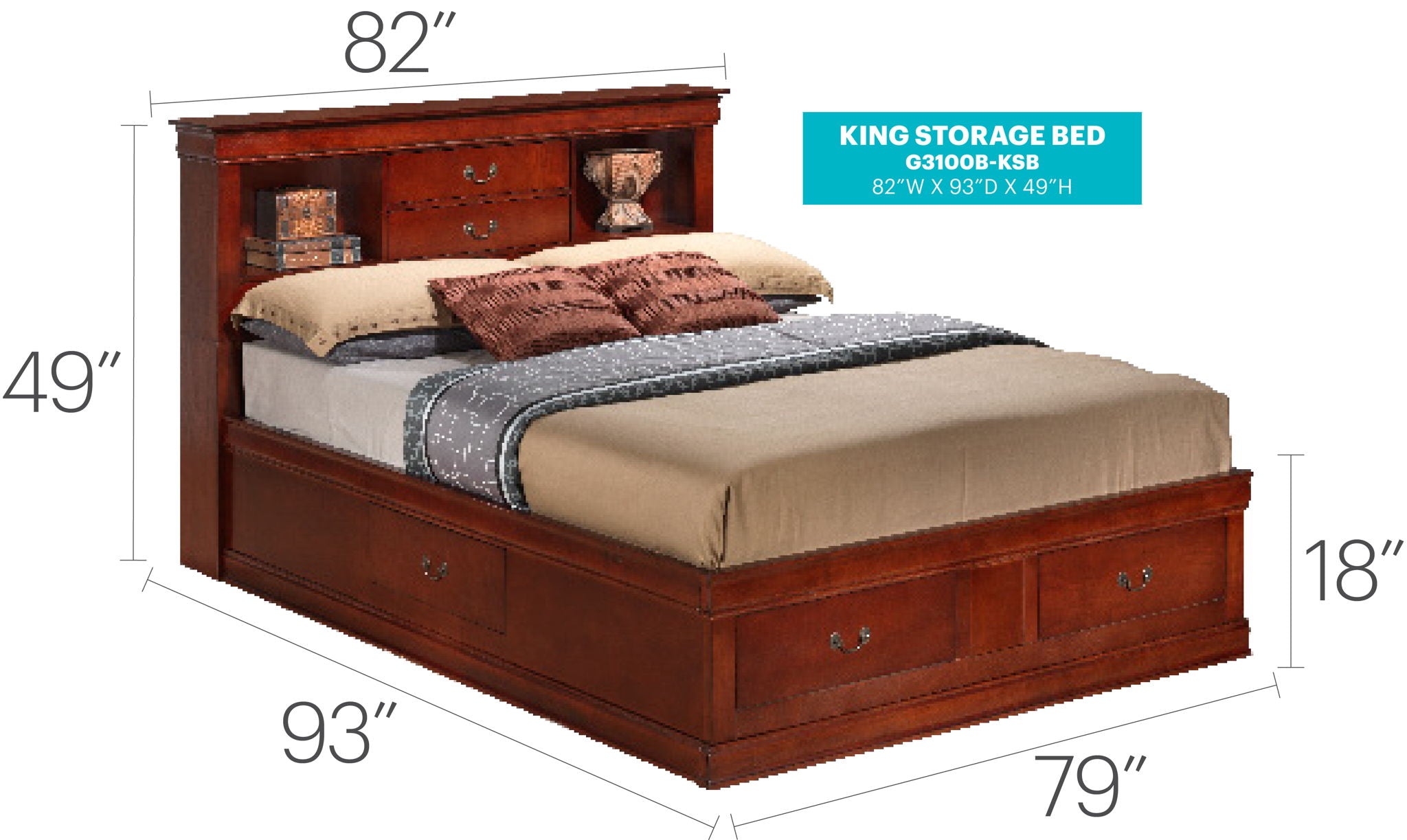 Traditional Style Bookcase Storage Bed