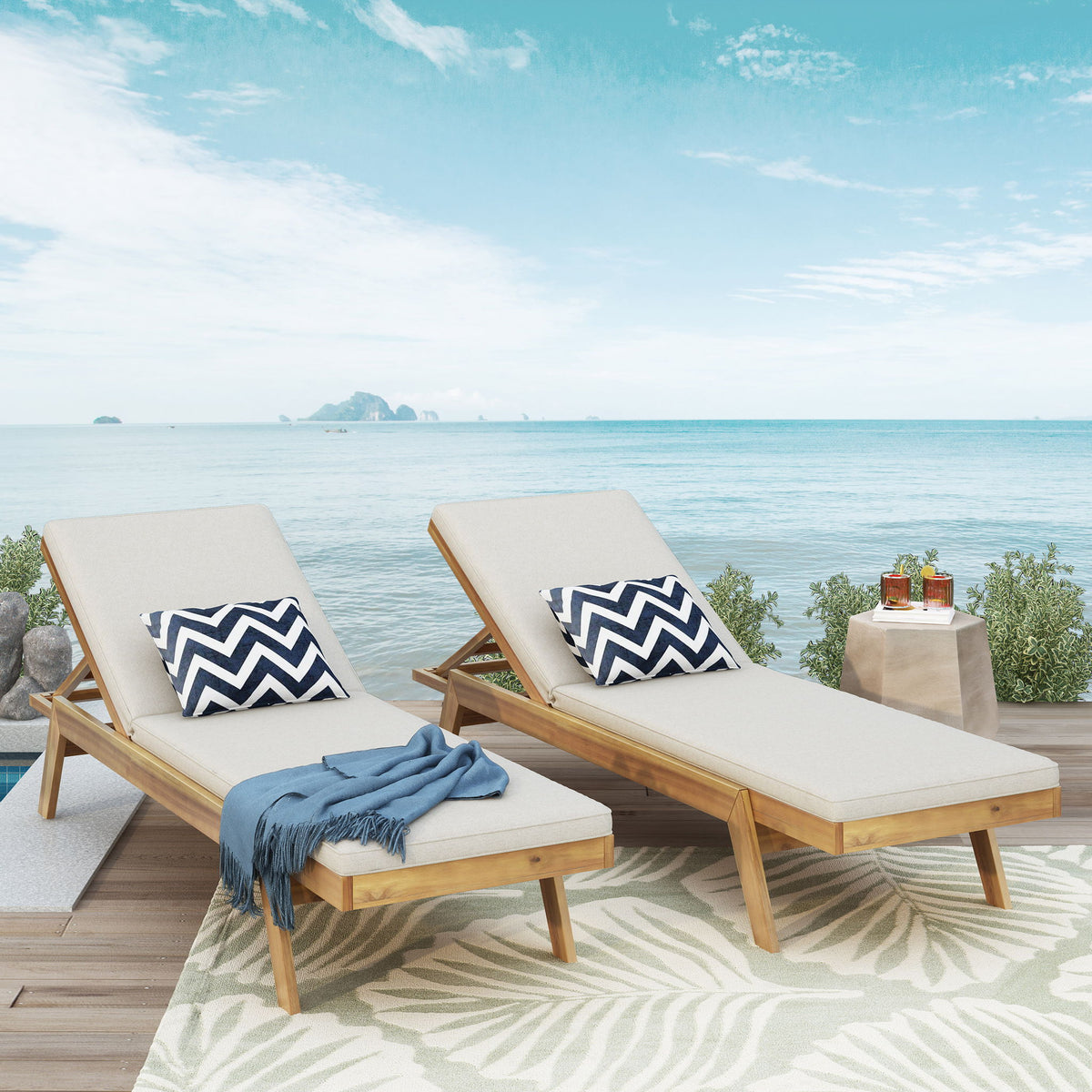 Nebulon - Outdoor Adjustable Chaise Lounge With Water Resistant Cushions (Set of 2)