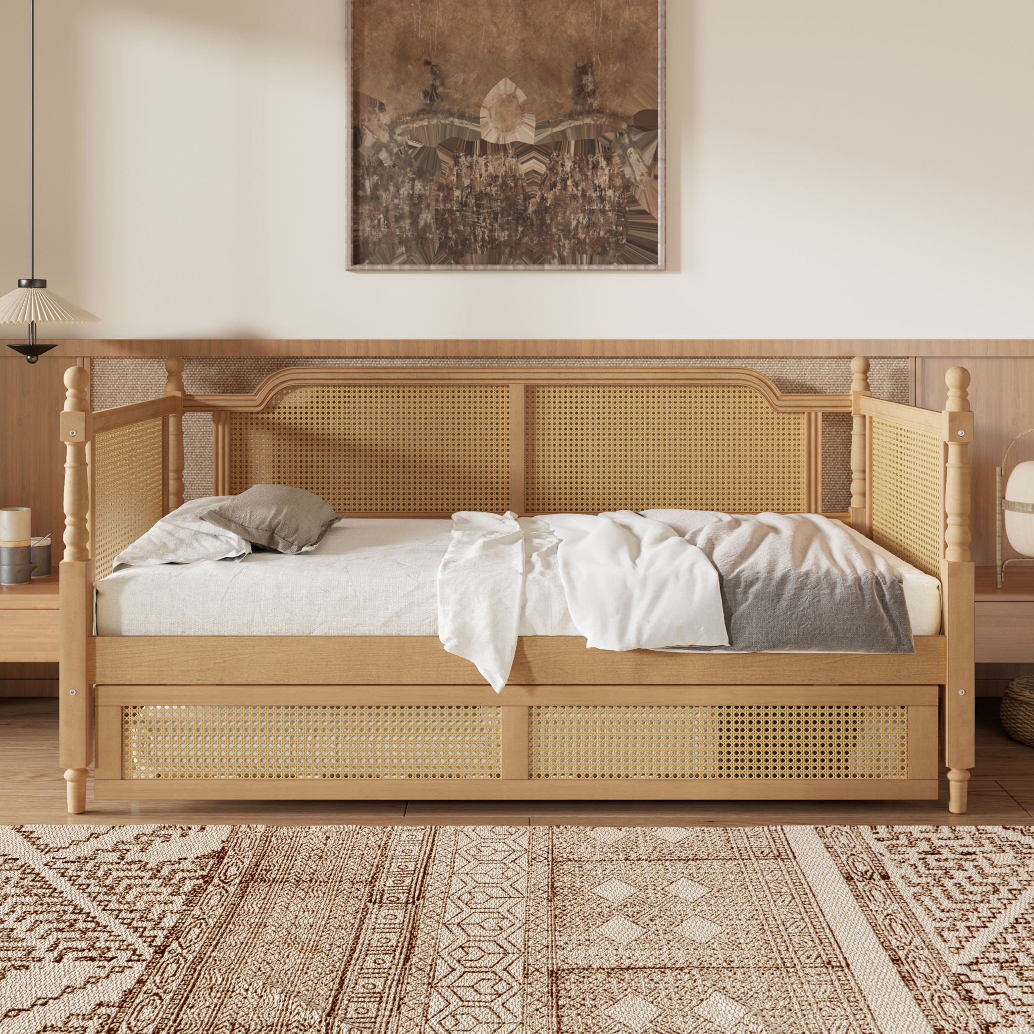 Traditional Style Rattan Daybed, No Box Spring Needed