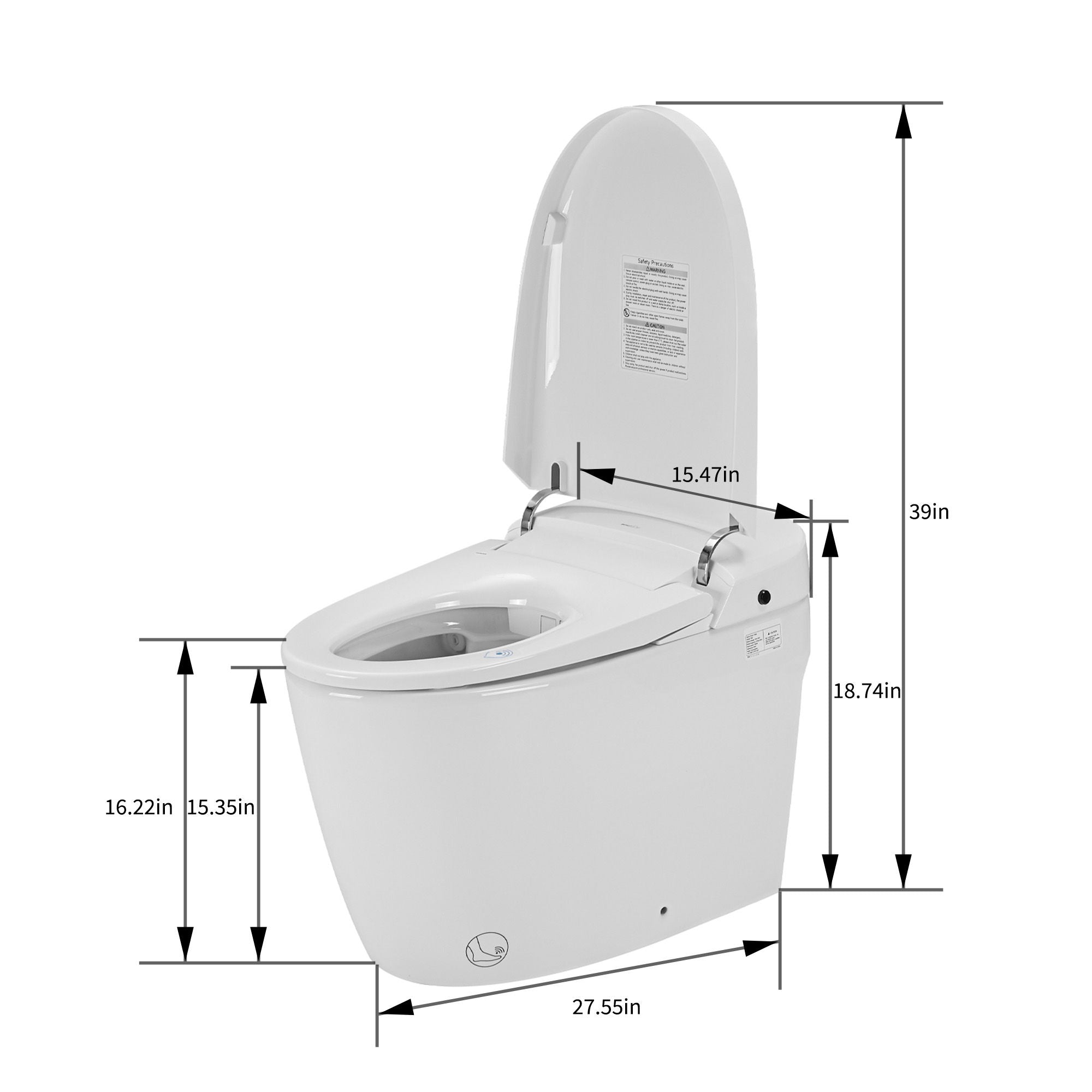 Smart 1 Piece Bidet Toilet With Warm Air Dryer Heated Seat LED Night Light Auto Open / Close - White