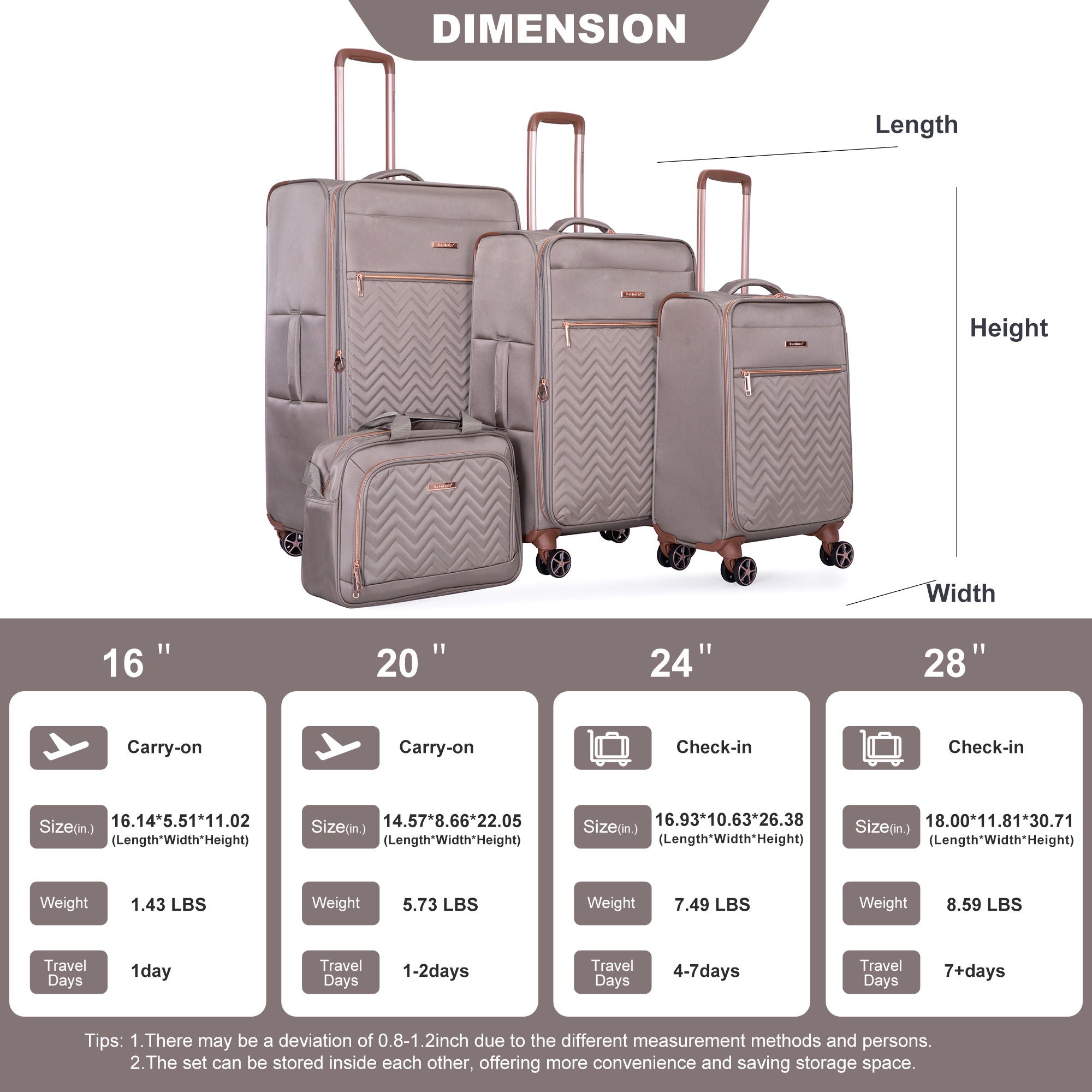 4 Piece Set, Softshell Suitcase Spinner Wheels Terylene Luggage Sets