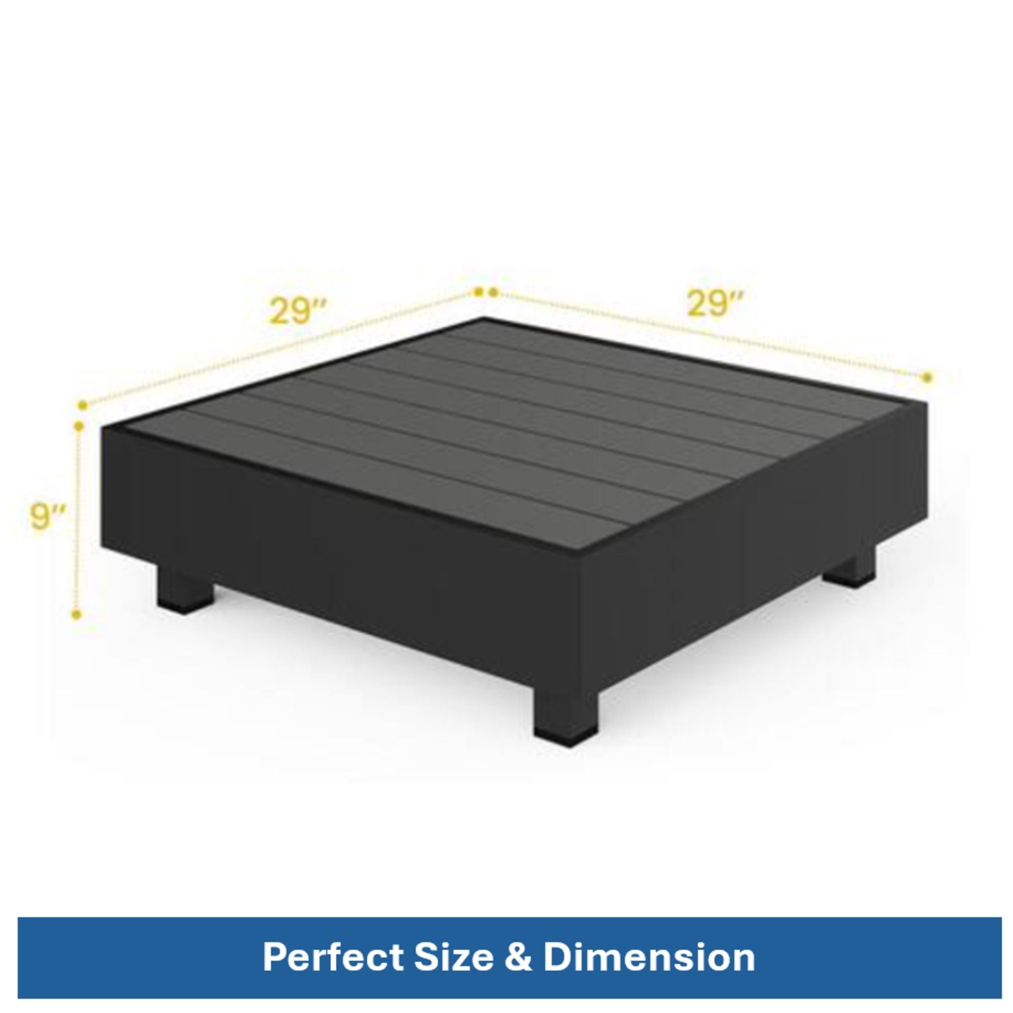 Square Slatted Patio Coffee Table With Rust Resistant Accents - Gray