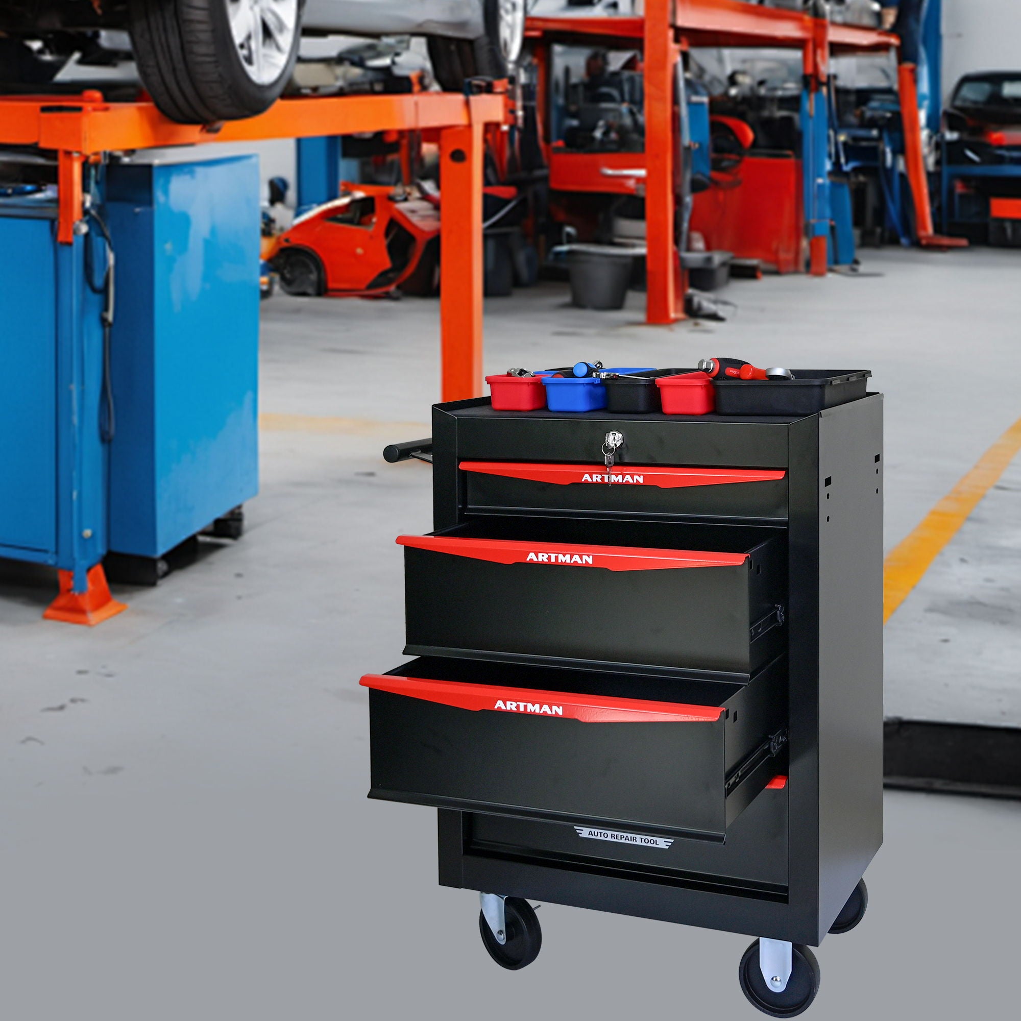 Rolling Metal Tool Chest With Drawers, Steel Storage Cabinet With Ball Bearing Slides