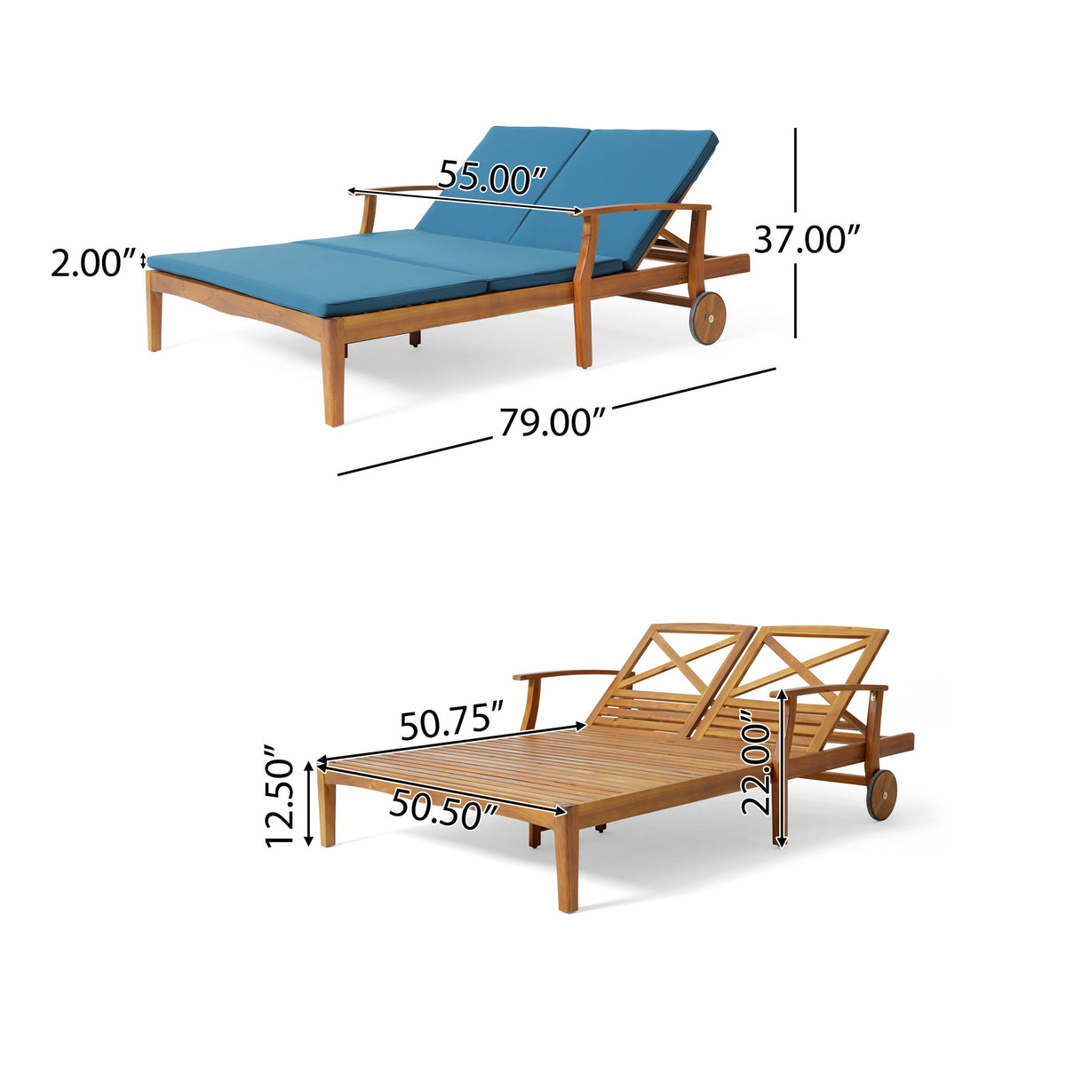 Etherealize - Outdoor Adjustable Double Chaise Lounge With Water Resistant Cushions